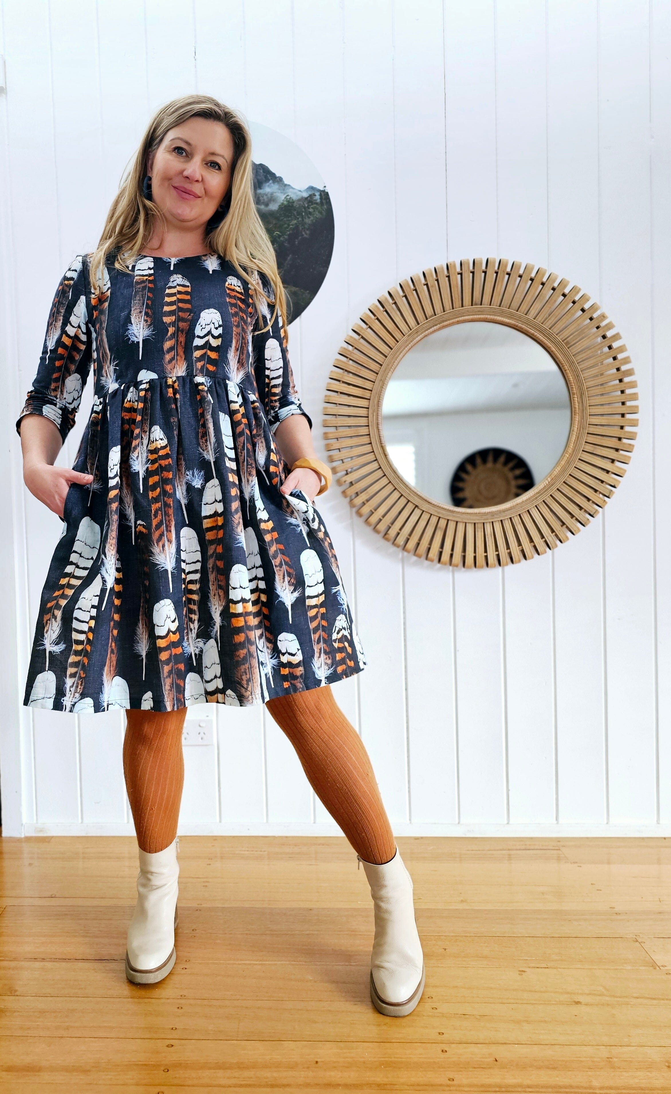 Peasant Dress 3/4 sleeves - Kookaburra Feather Dresses The Spotted Quoll 