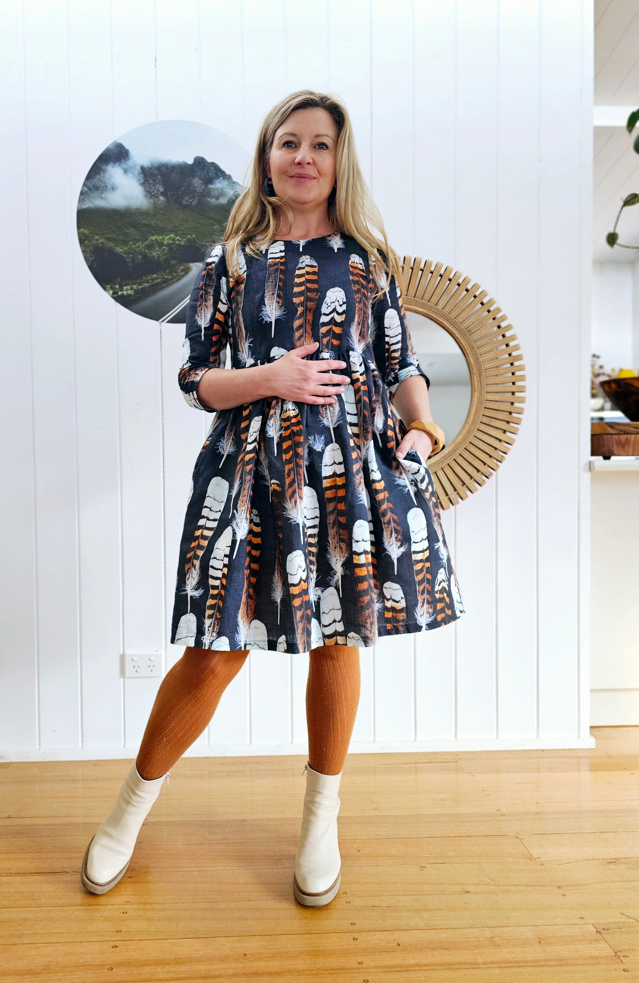 Peasant Dress 3/4 sleeves - Kookaburra Feather Dresses The Spotted Quoll 