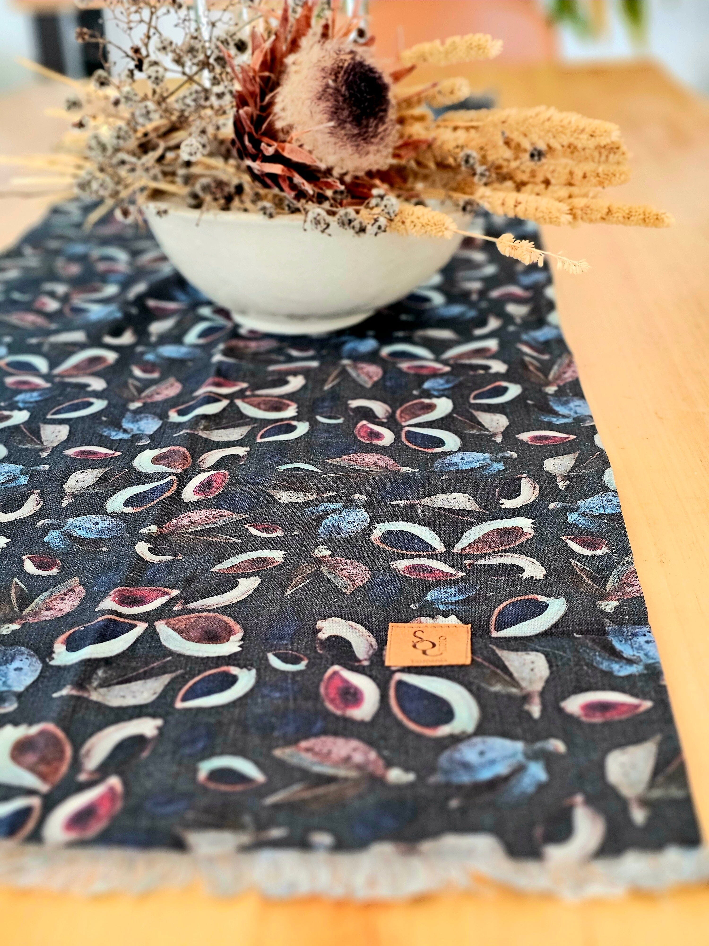 Organic Linen Table Runner - Seed Pods table runners The Spotted Quoll 