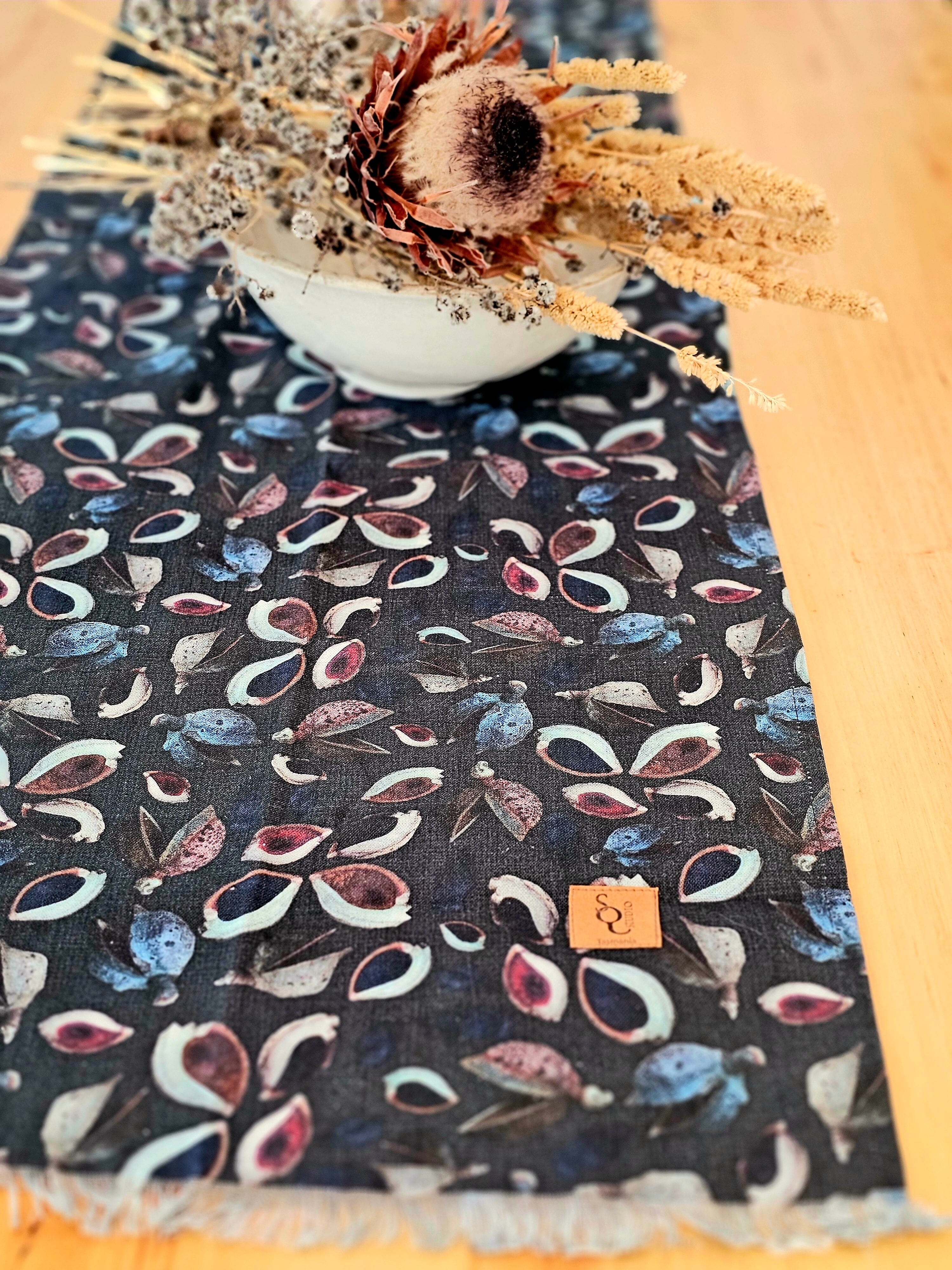 Organic Linen Table Runner - Seed Pods table runners The Spotted Quoll 