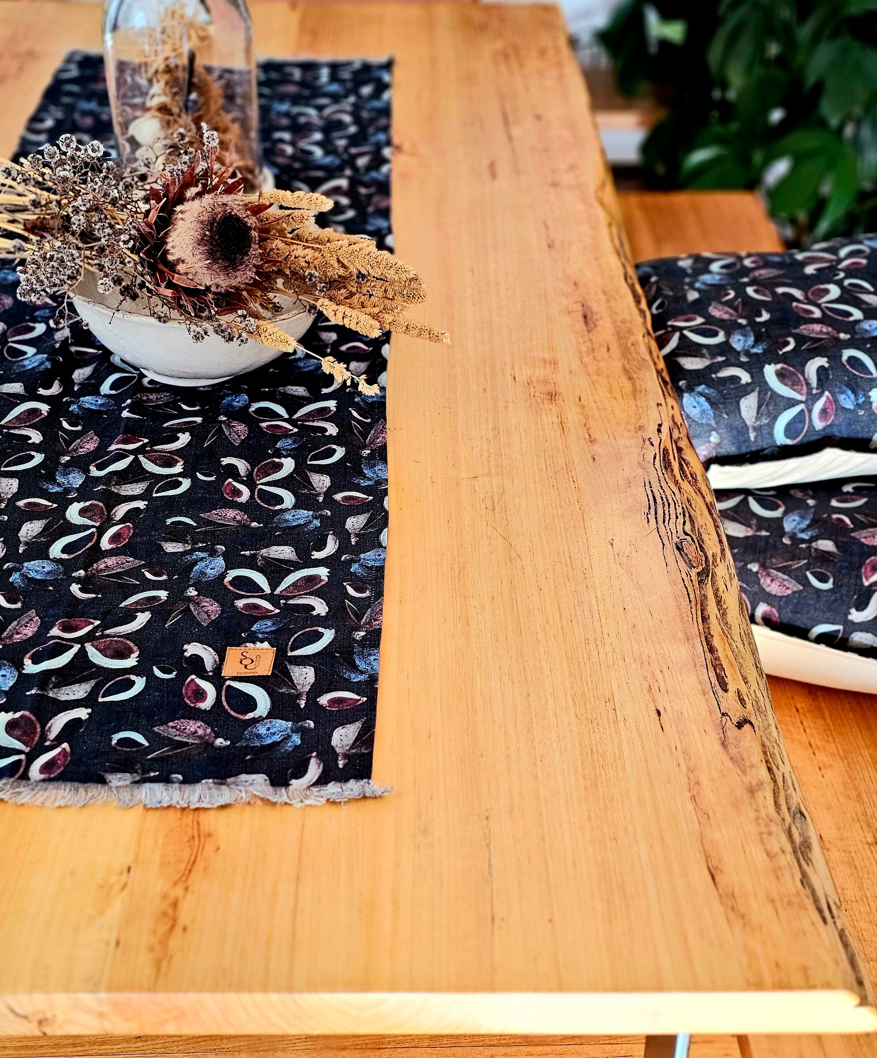 Organic Linen Table Runner - Seed Pods table runners The Spotted Quoll 