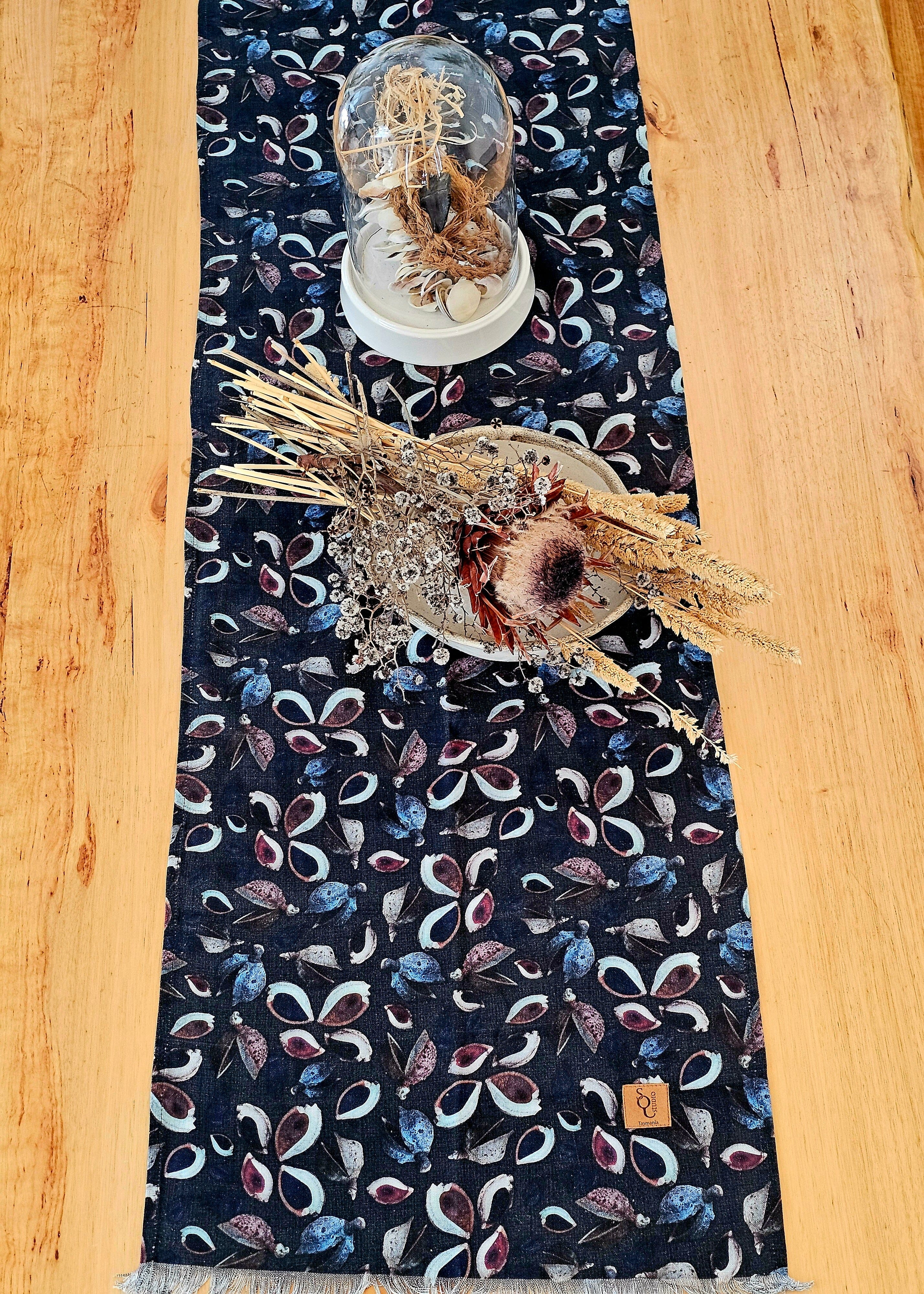 Organic Linen Table Runner - Seed Pods table runners The Spotted Quoll 