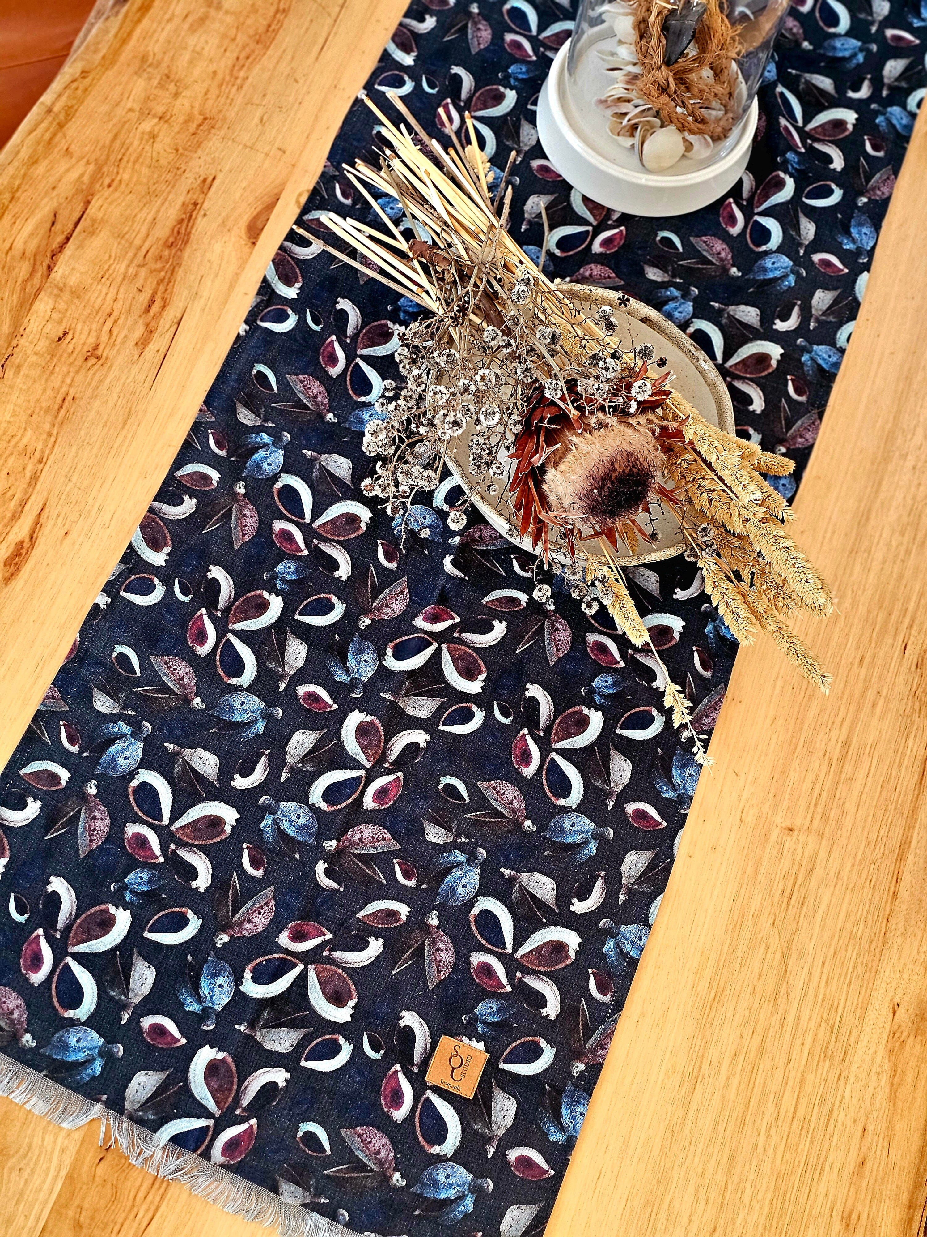 Organic Linen Table Runner - Seed Pods table runners The Spotted Quoll 