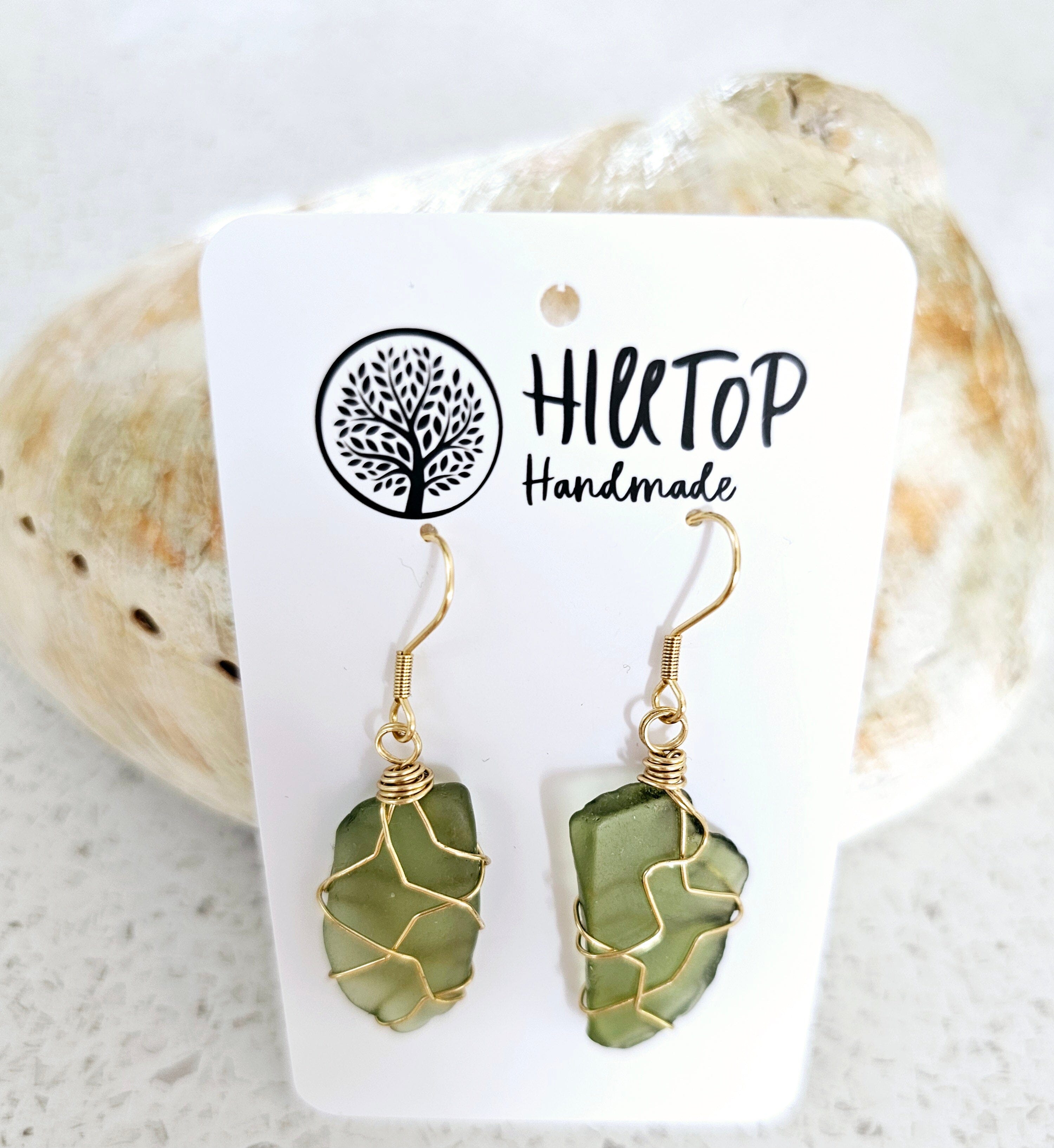 Diamonds of the Sea Drop Earrings - Hill Top Handmade Earrings Hilltop Handmade Hook Drops Gold & Bottle Green 2 