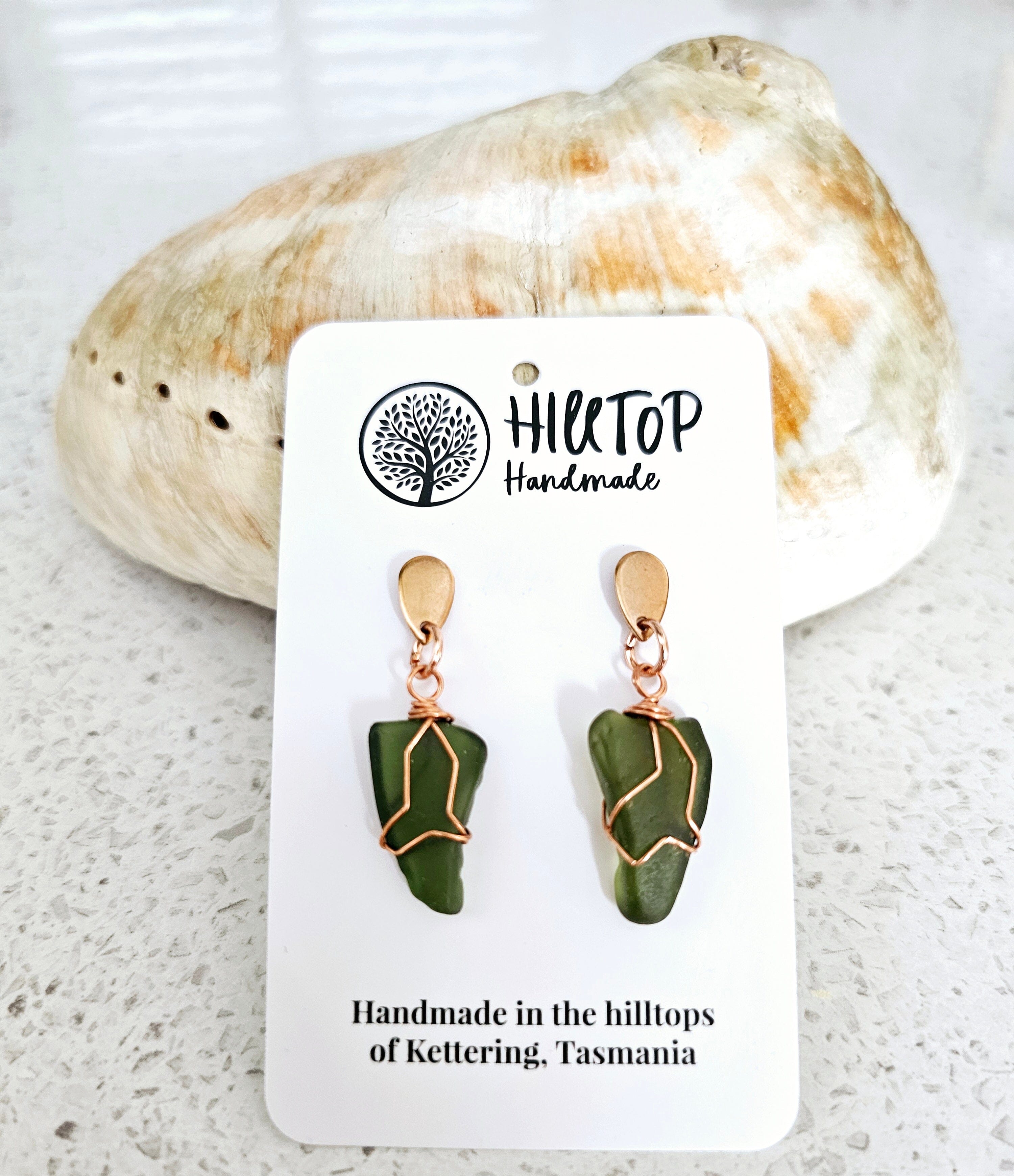 Diamonds of the Sea Drop Earrings - Hill Top Handmade Earrings Hilltop Handmade Stud Drop Rose Gold & Bottle Green 