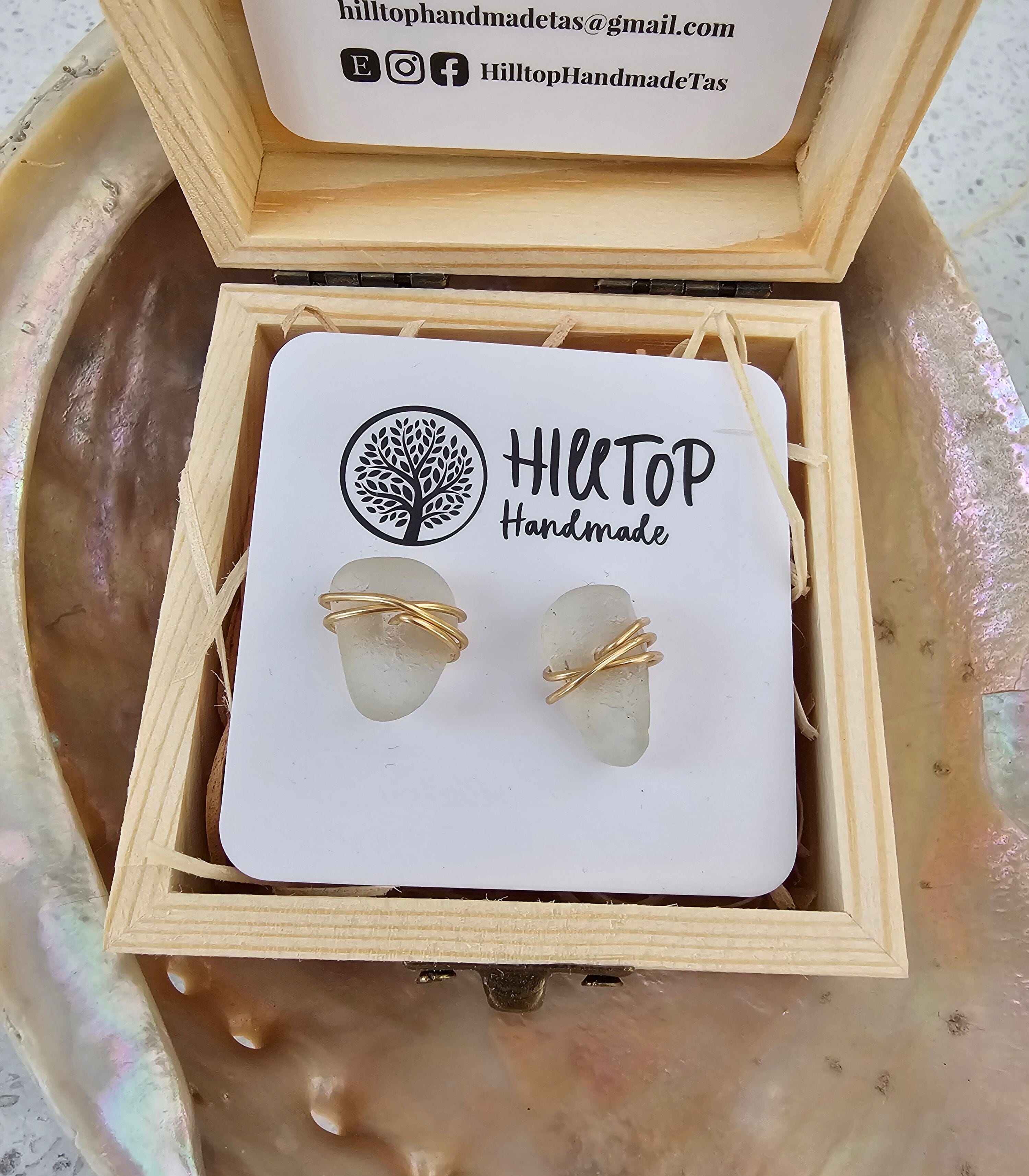 Diamonds of the Sea Stud Earrings - Hill Top Handmade Earrings Hilltop Handmade Studs Gold & Frost 