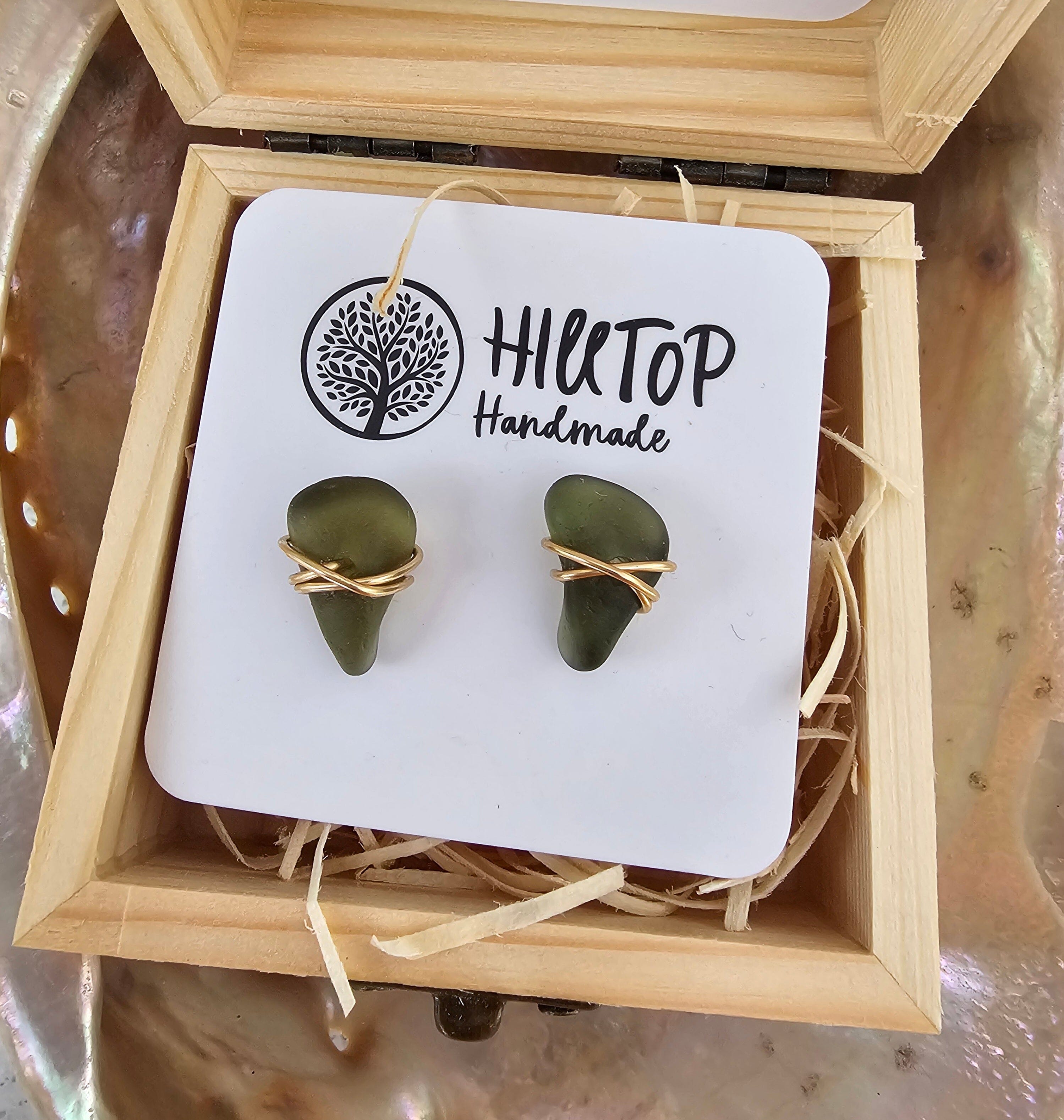 Diamonds of the Sea Stud Earrings - Hill Top Handmade Earrings Hilltop Handmade Studs Gold & Bottle Green 