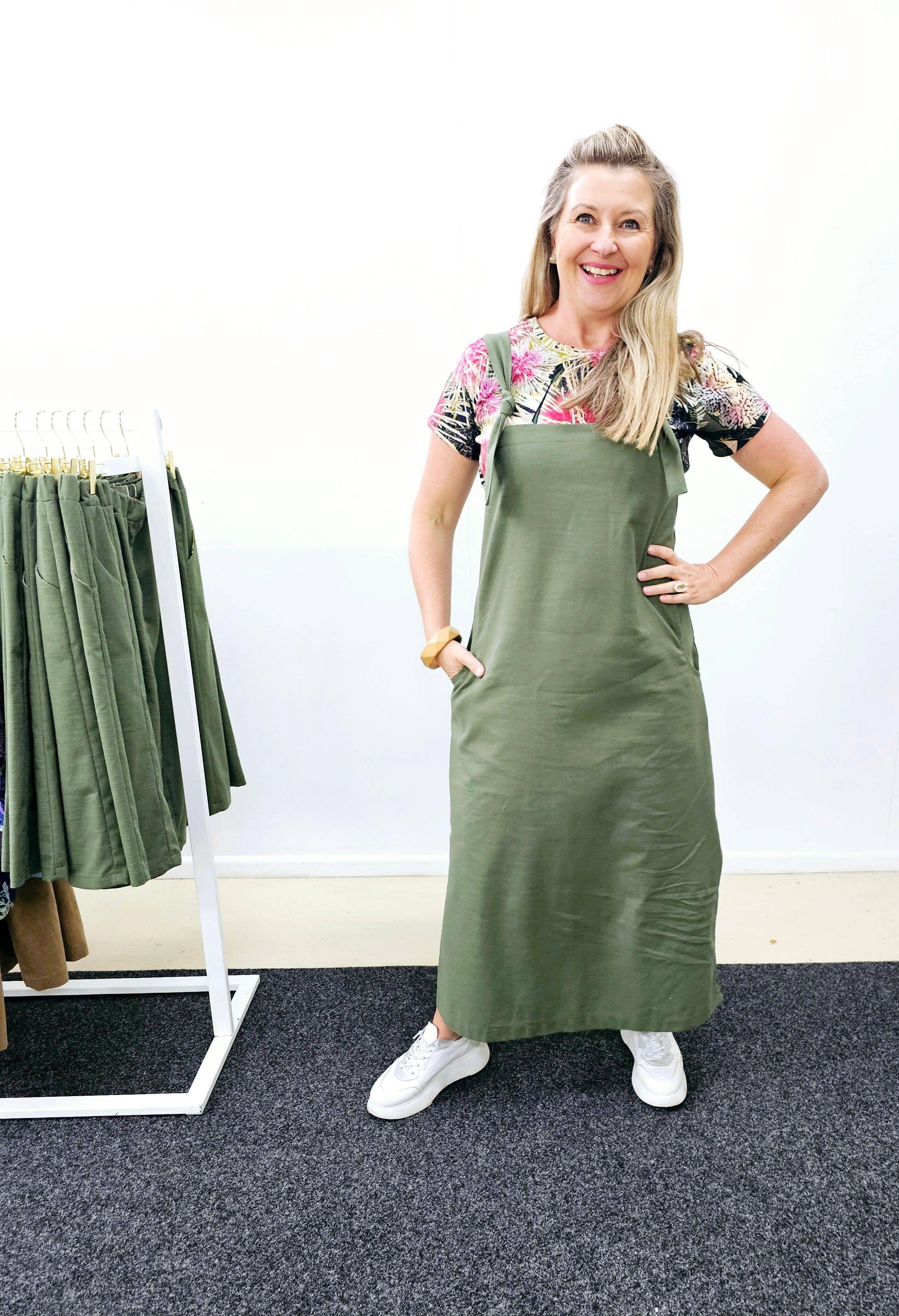 Maxi Apron Pinni - Organic Fern Hemp Dresses The Spotted Quoll 