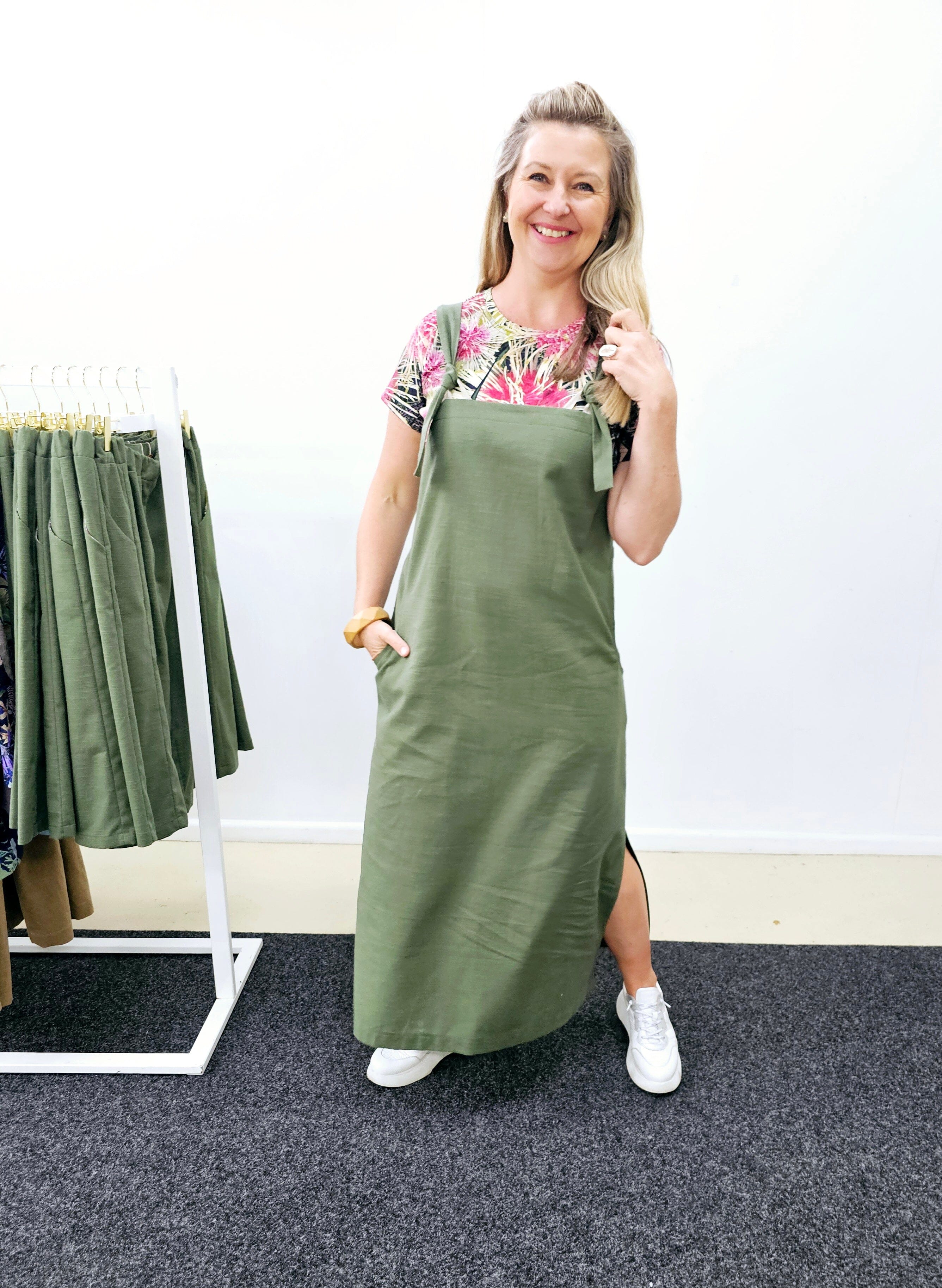 Maxi Apron Pinni - Organic Fern Hemp Dresses The Spotted Quoll 