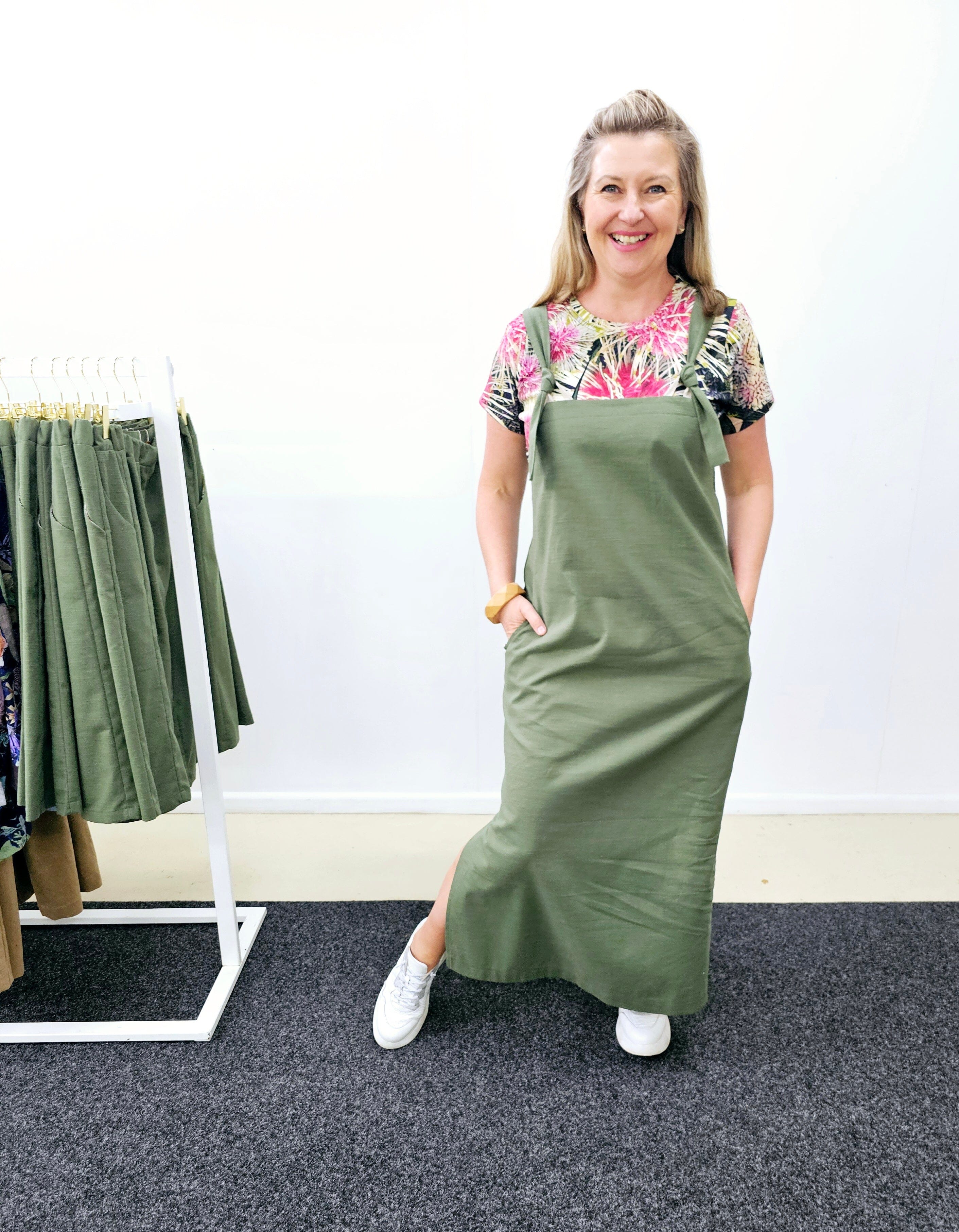 Maxi Apron Pinni - Organic Fern Hemp Dresses The Spotted Quoll 