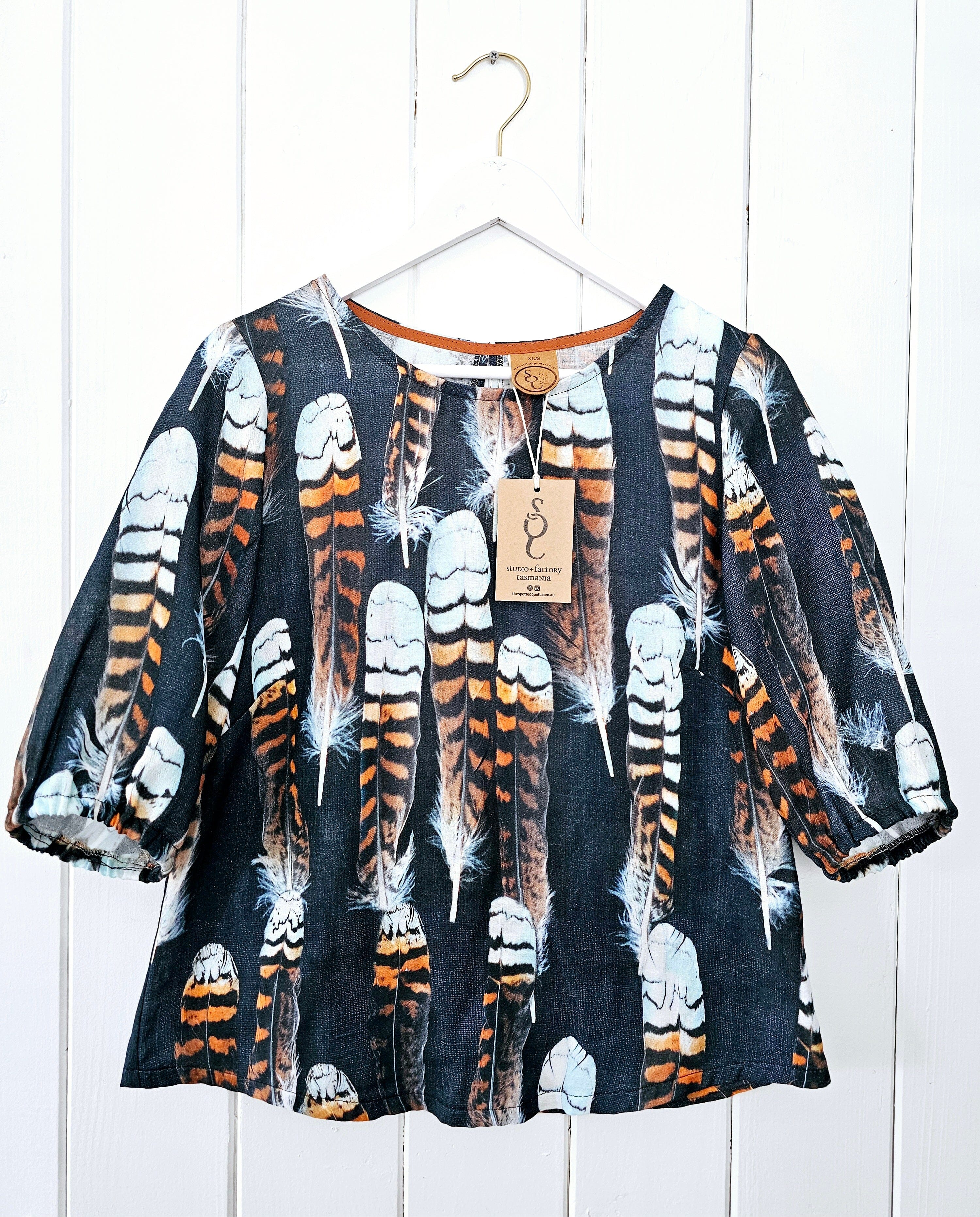 Lady Jane Bishops Sleeve Blouse - Kookaburra Feather top The Spotted Quoll 