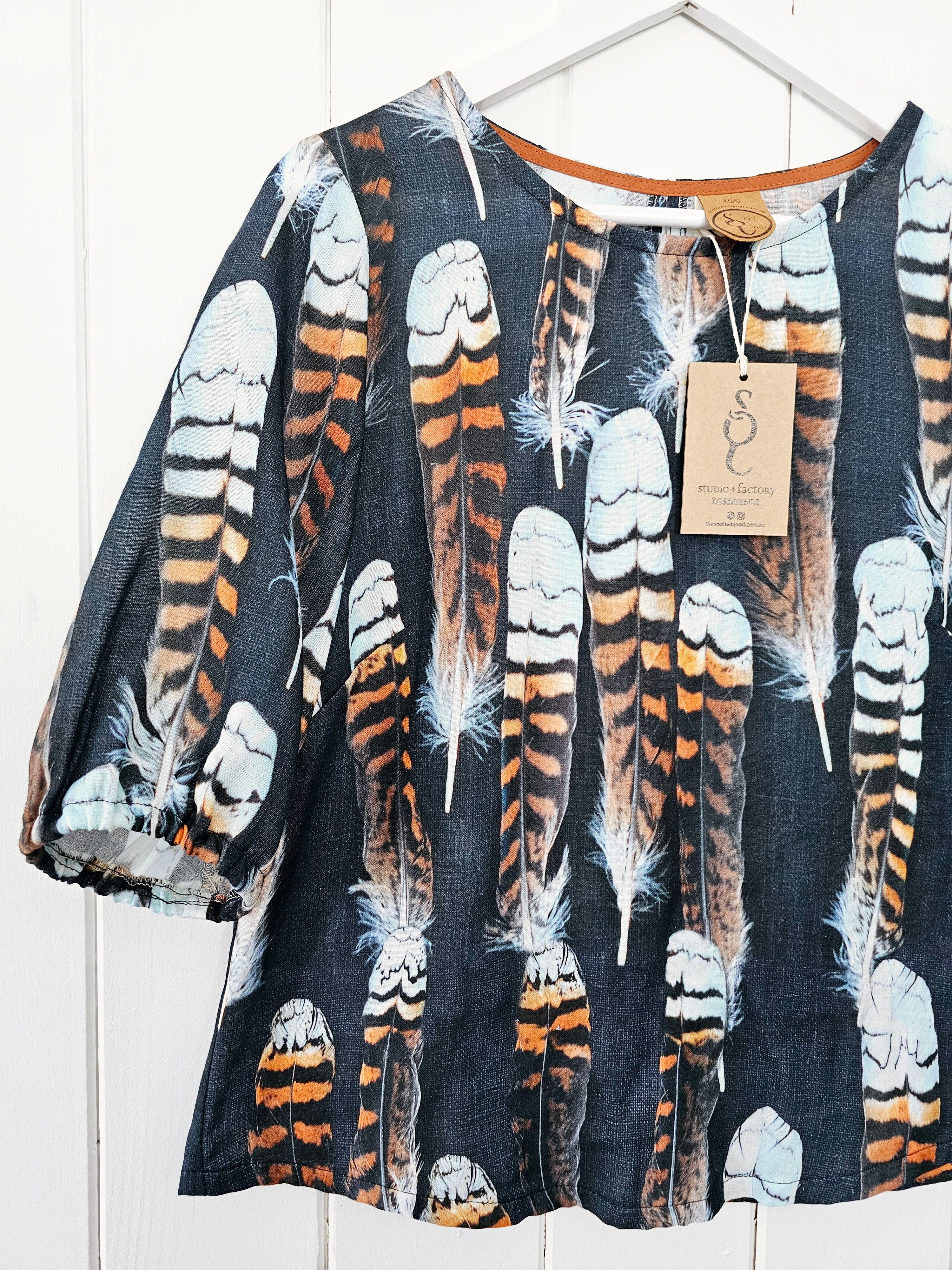 Lady Jane Bishops Sleeve Blouse - Kookaburra Feather top The Spotted Quoll 