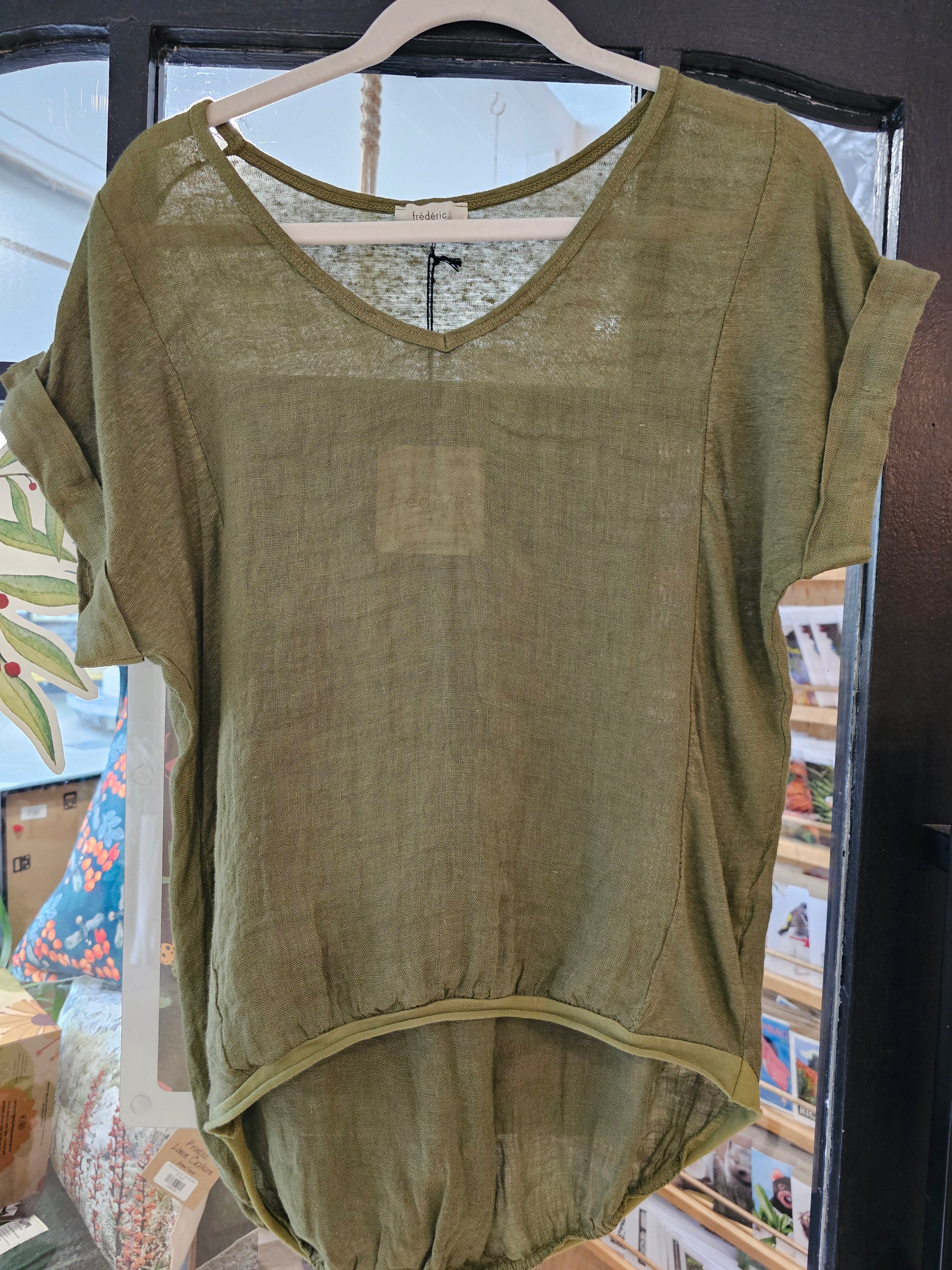 Frederic Plain Italian Linen Tee Shirt Shirts & Tops Etika Army Green 