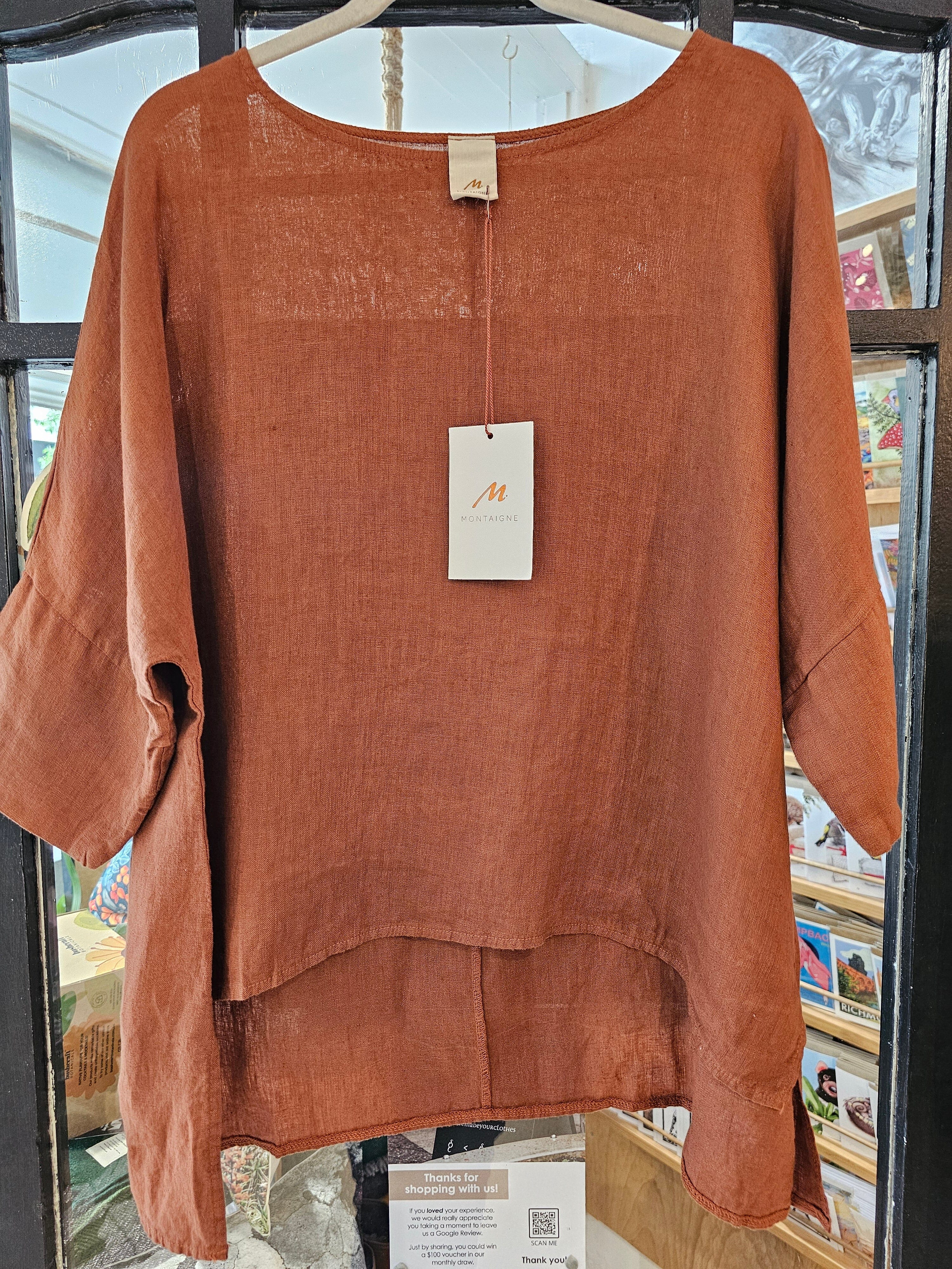 Montaigne Linen Hi-Lo Top Top Etika Rust 