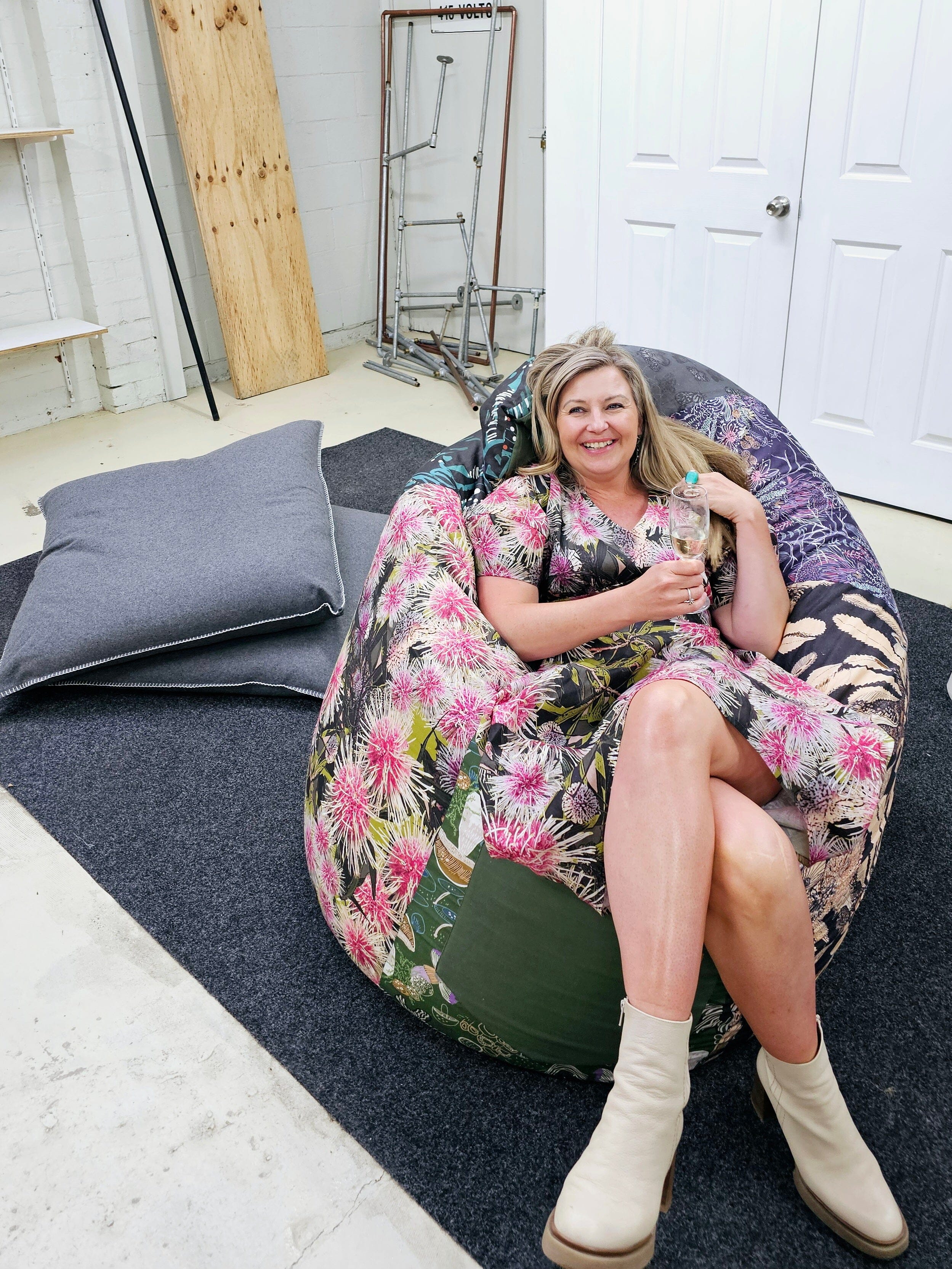 Organic Linen/Hemp Bitza Bean Bag Bean bags The Spotted Quoll Studio 