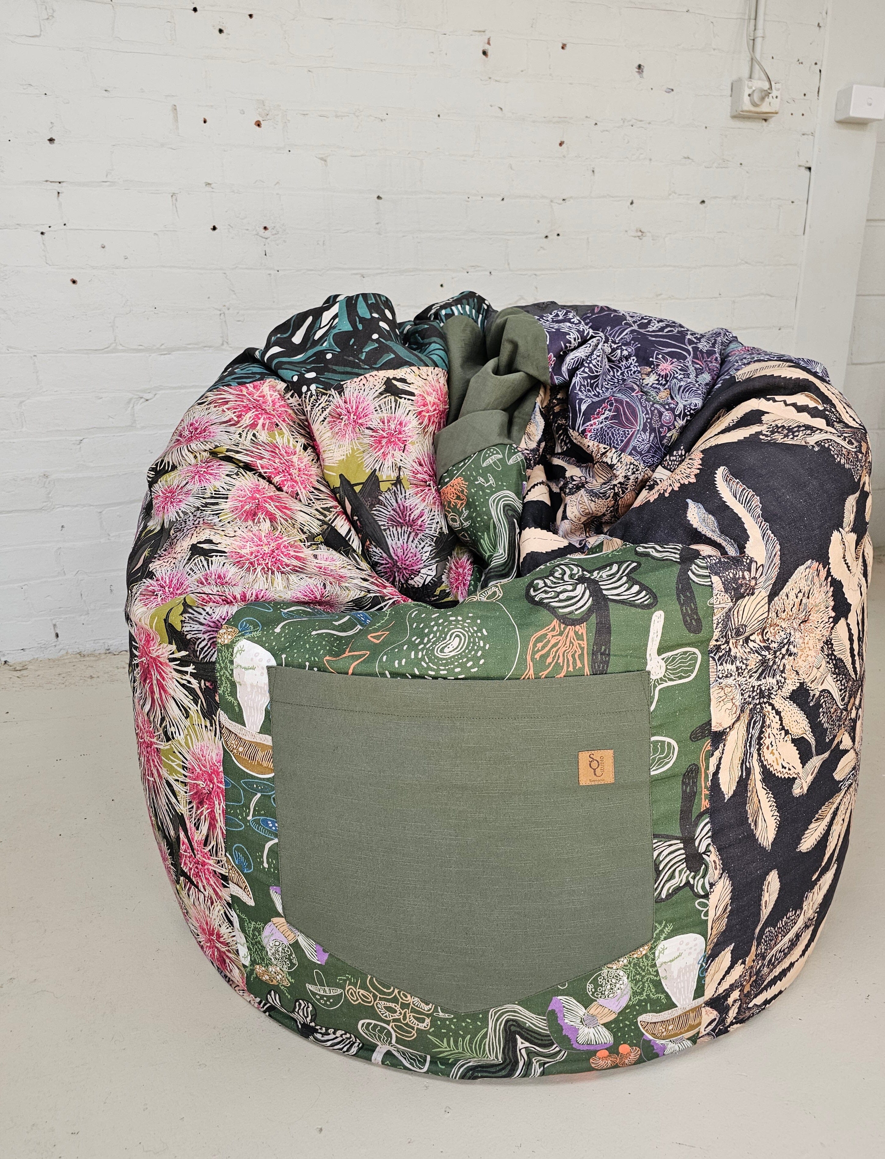 Organic Linen/Hemp Bitza Bean Bag Bean bags The Spotted Quoll Studio 