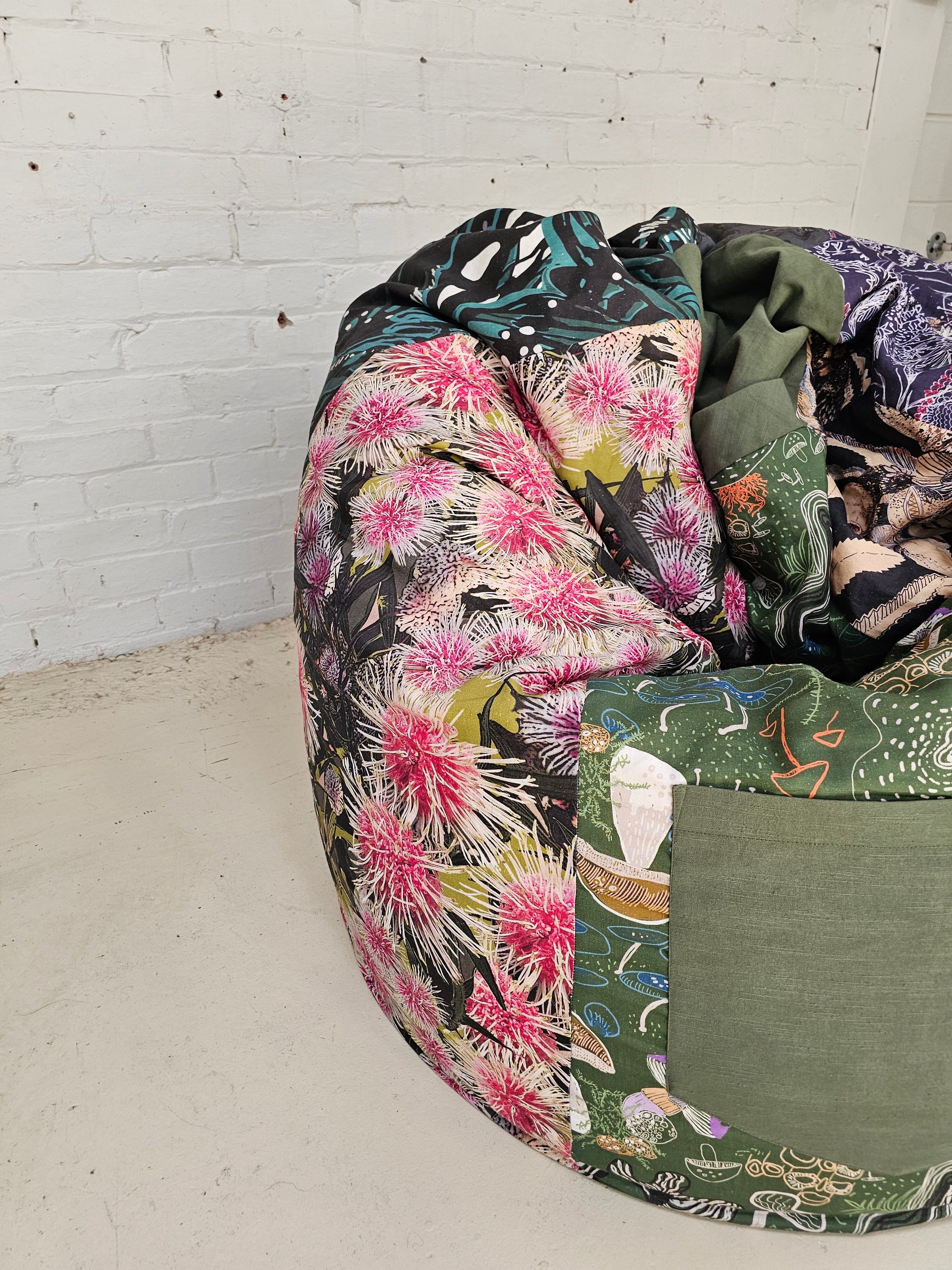 Organic Linen/Hemp Bitza Bean Bag Bean bags The Spotted Quoll Studio 