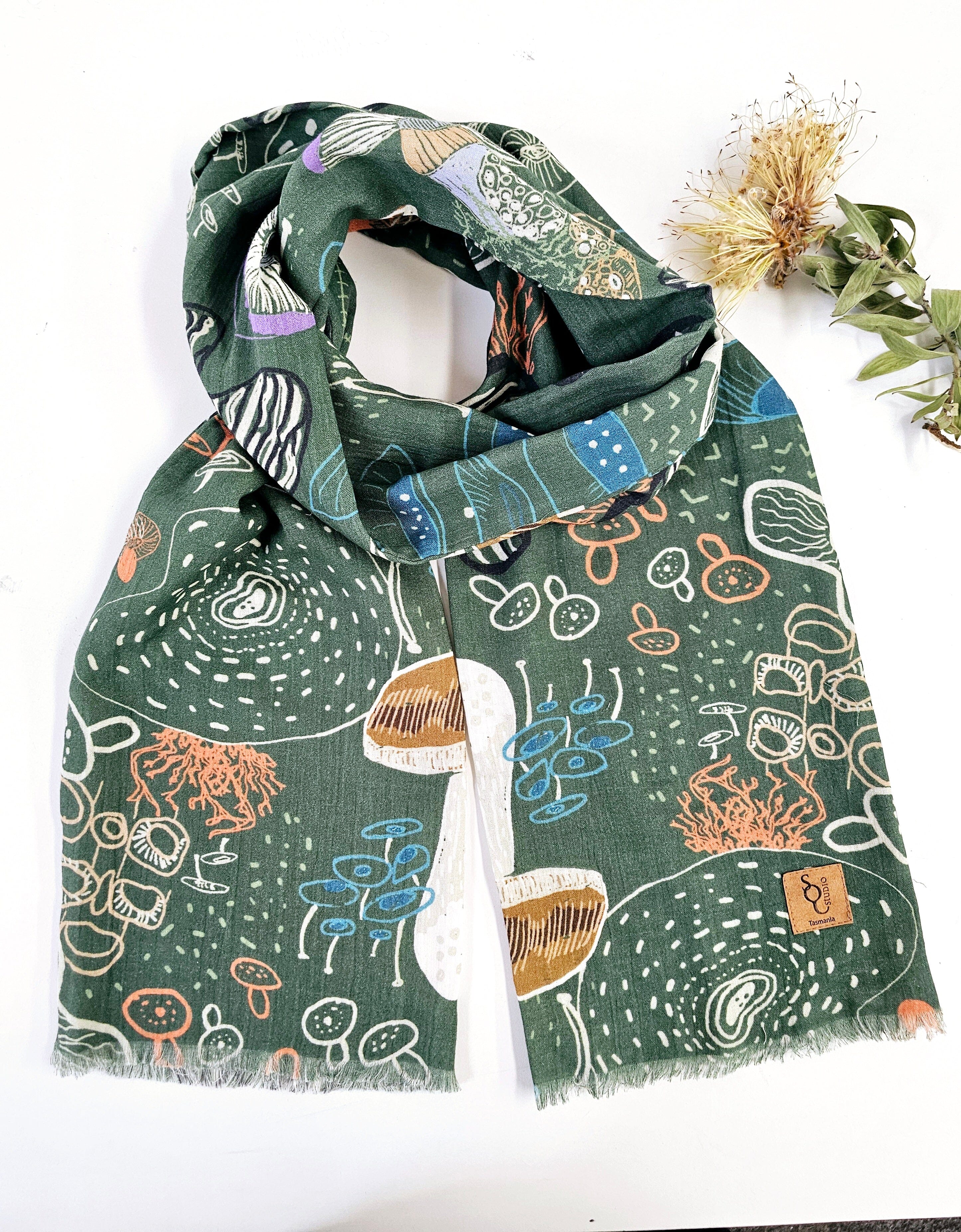 Tassie Fungi Organic Cotton Scarf scarf The Spotted Quoll 