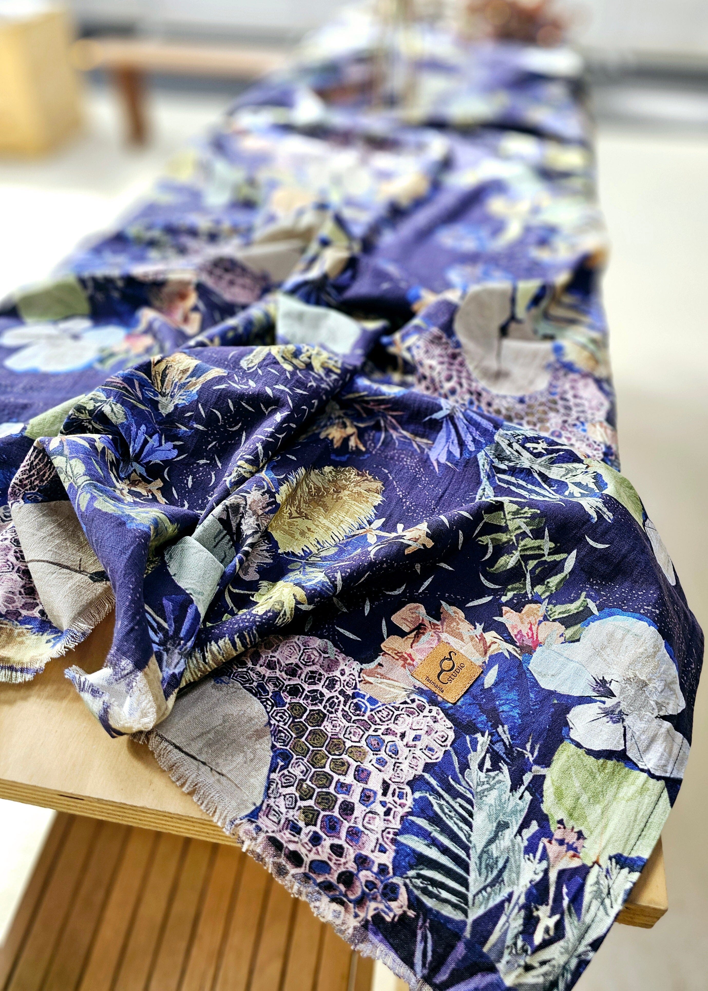 Printed Organic Linen Table Cloth - No Bee No Me table cloth The Spotted Quoll 