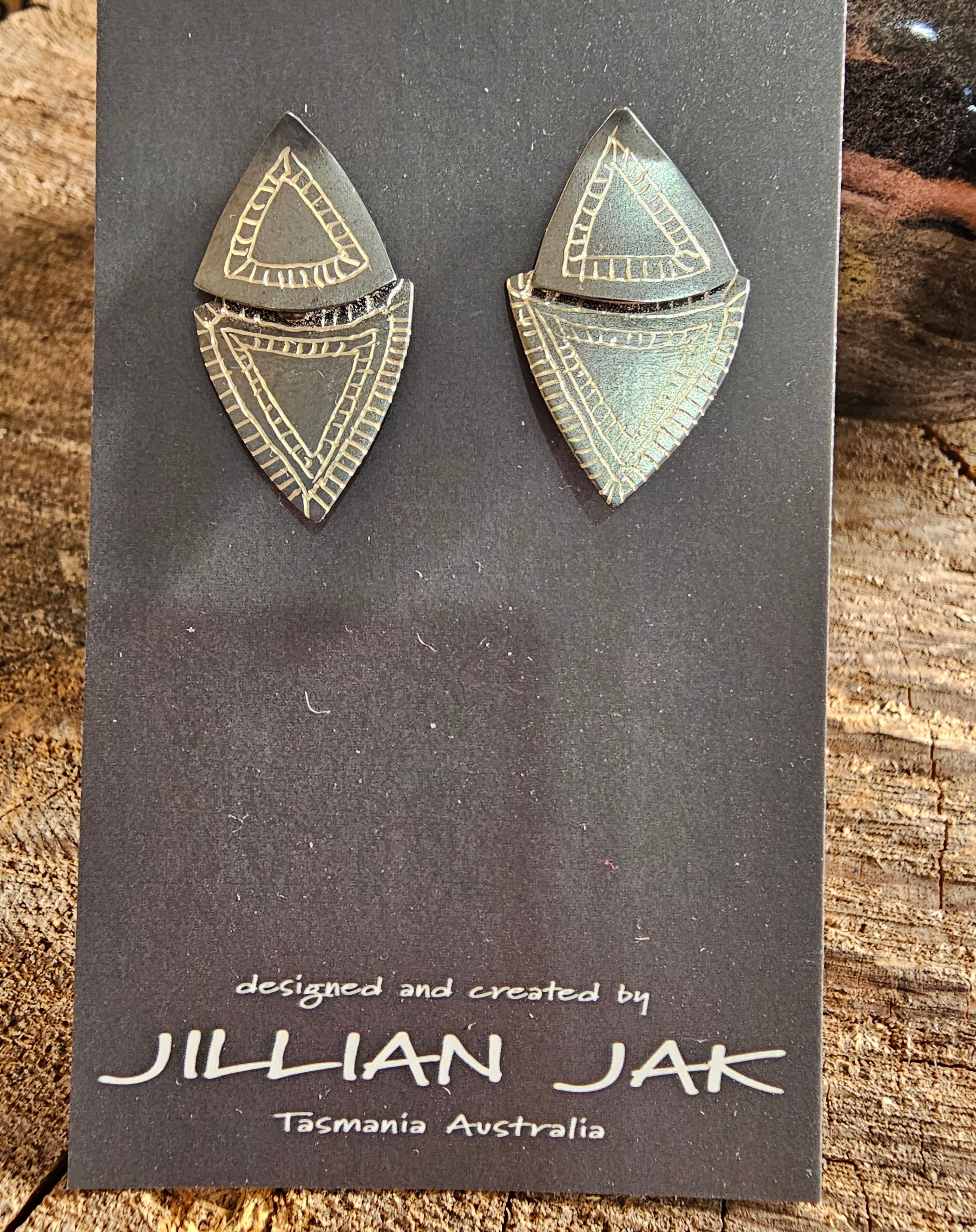 Oxidized & Silver Studs by Jillian Jak Earrings Jillian Jak Etched Sphere 