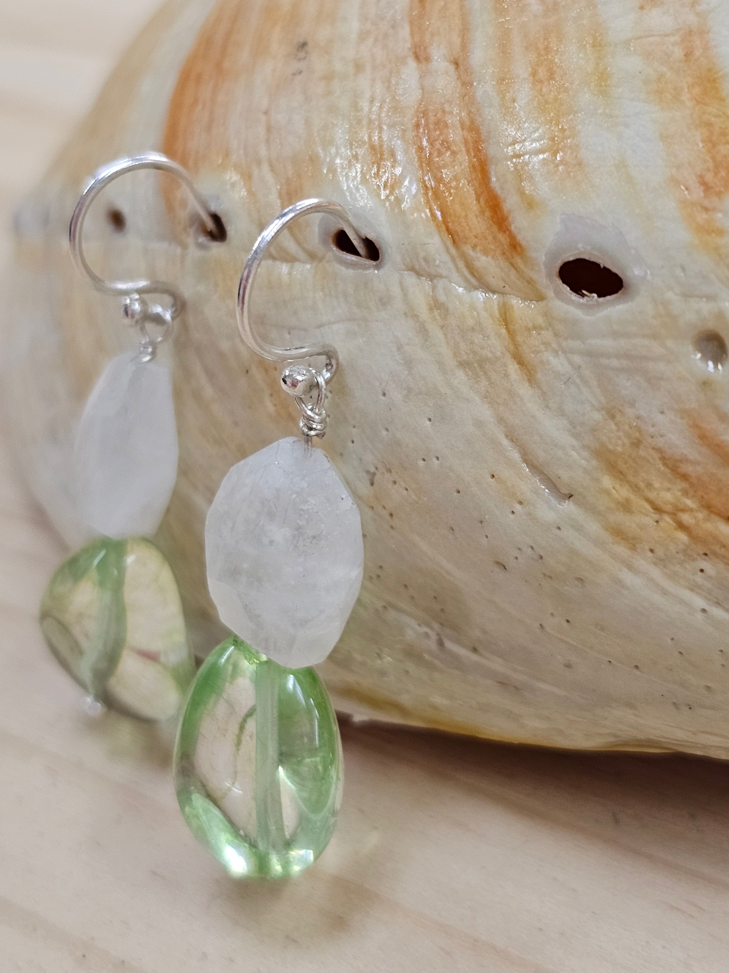 The Sea Collection - Lisa Carney Jewellery Lisa Carney Designs Moon Stone & Green Glass Silver Drops 