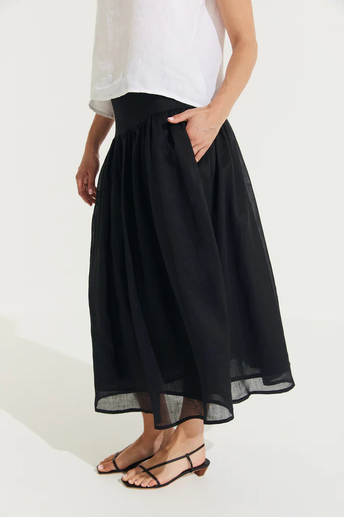 Allora Ramie Full Skirt Skirt Etika Black S 