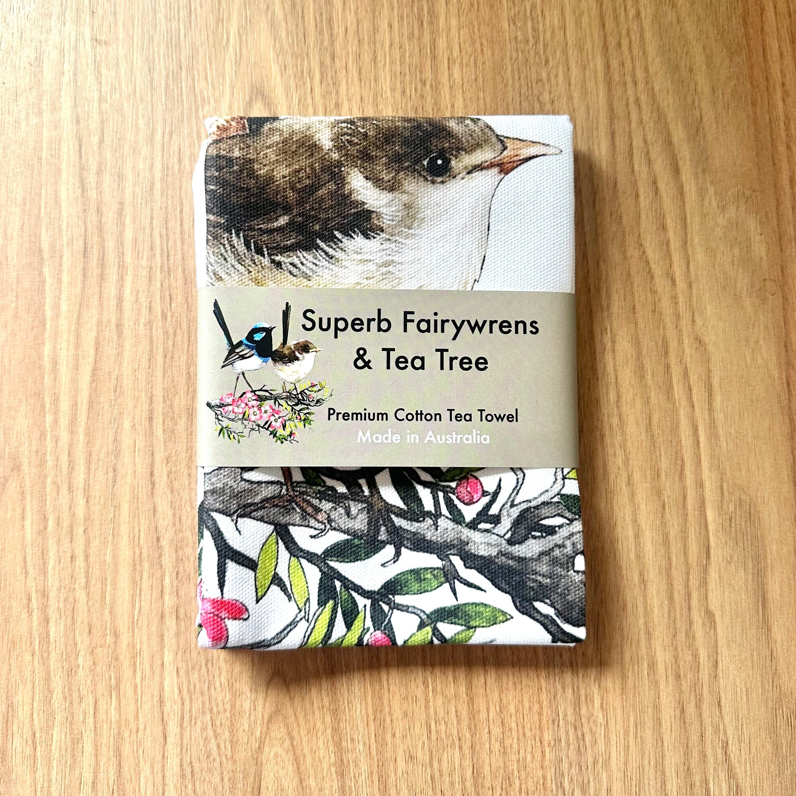Tea Towels - PIGMENT Tea Towel Monica Reeve Superb Fairywrens & Tea Tree - Cotton 