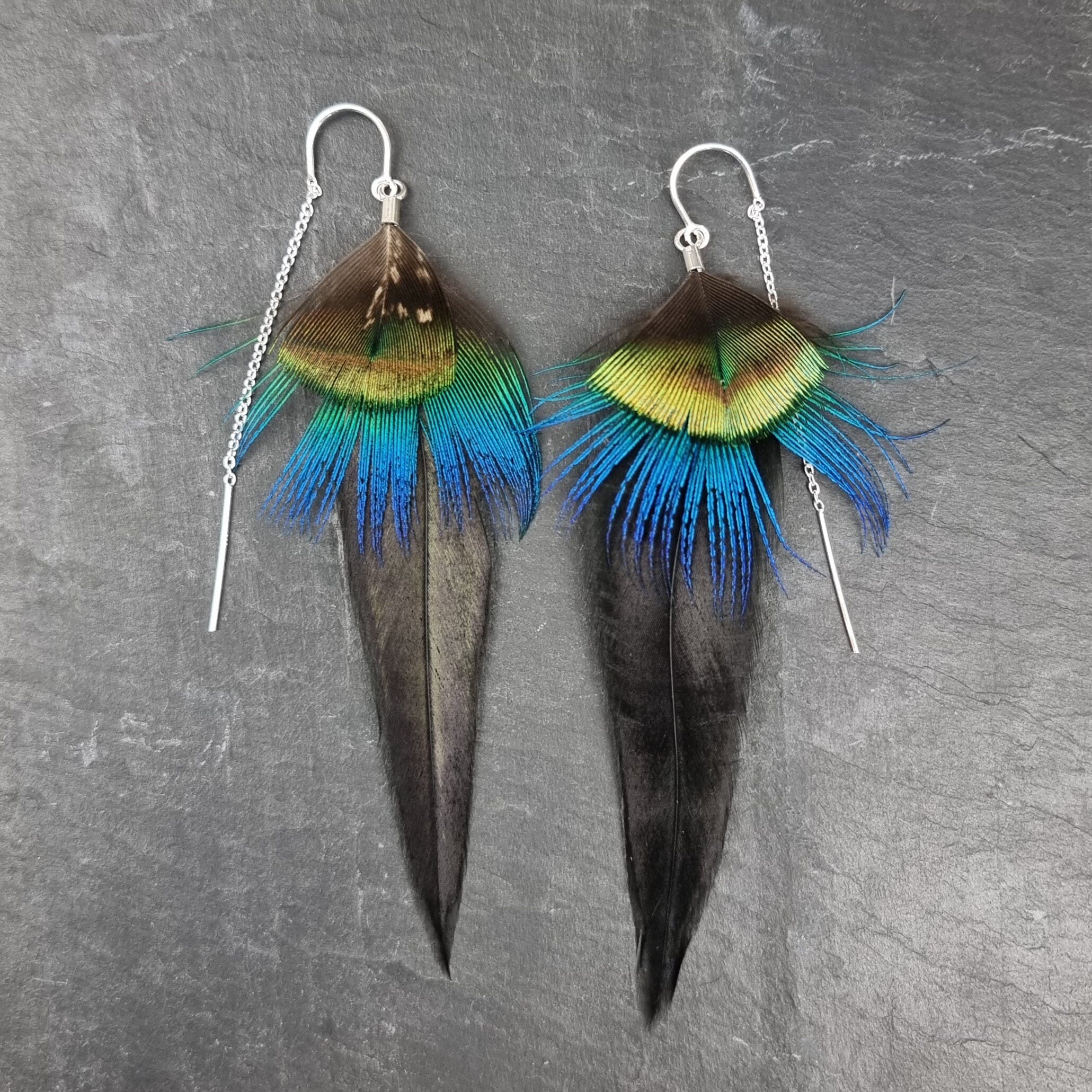Peacock Feather Earrings - Emily Eliza Earrings Emily Eliza Arlotte 