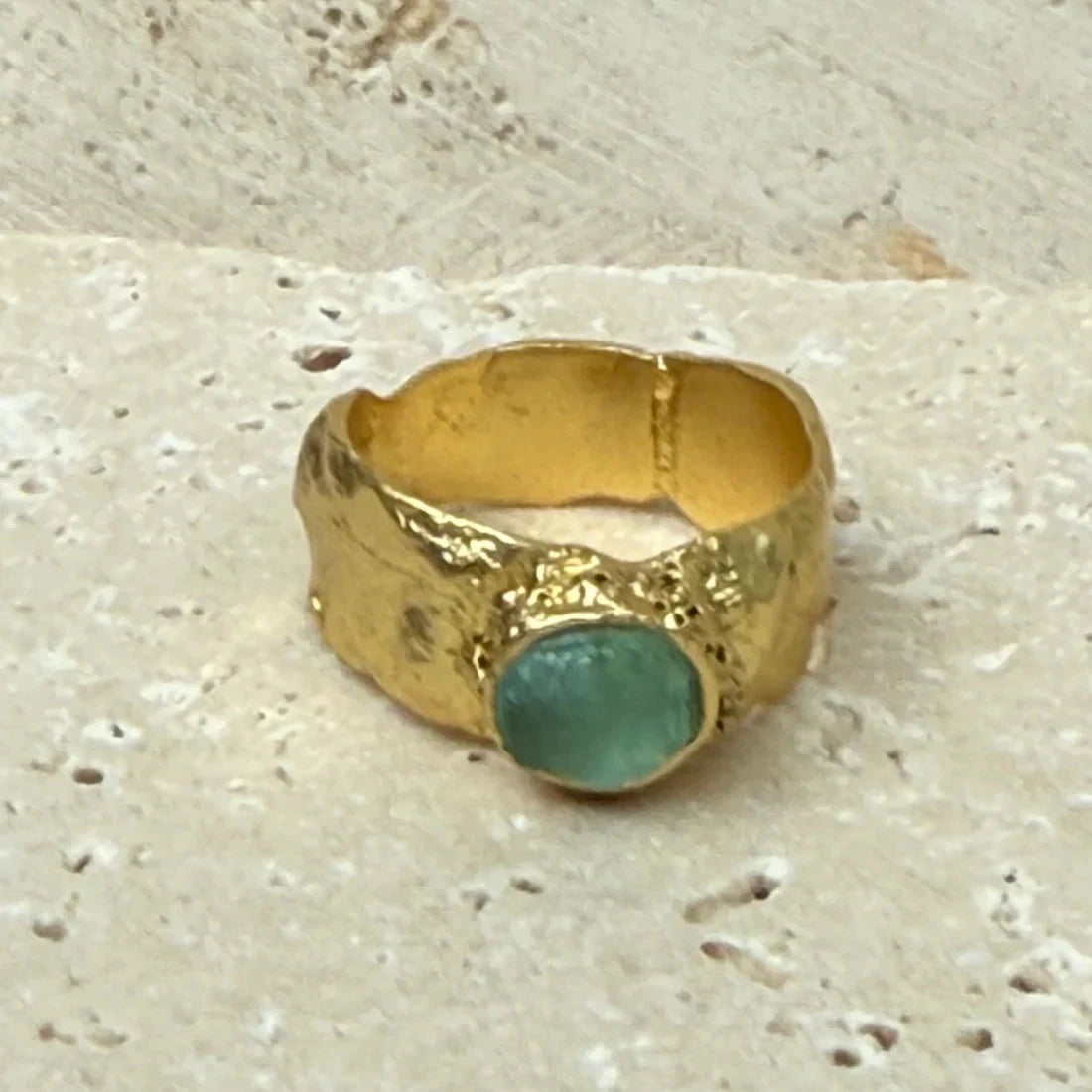 Seaglass Ocean and Moon Ring - Lisa Carney Jewelry Lisa Carney Designs Gold Single 