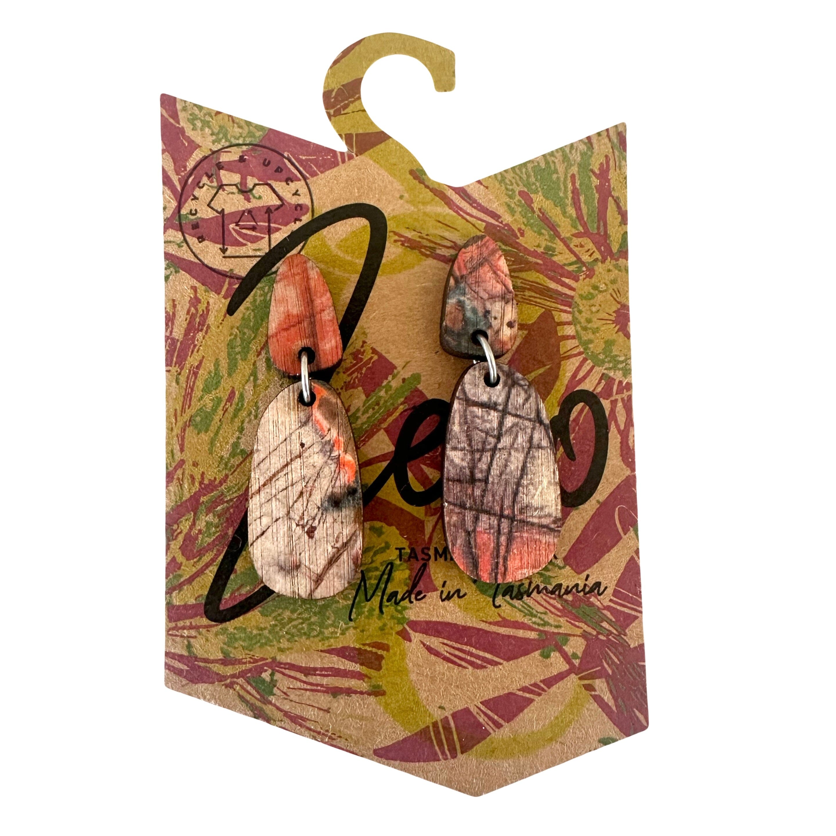 Small Earrings - Zero Waste Australian Timber Earrings The Spotted Quoll Solid Drop Aerial Bay of Fires 