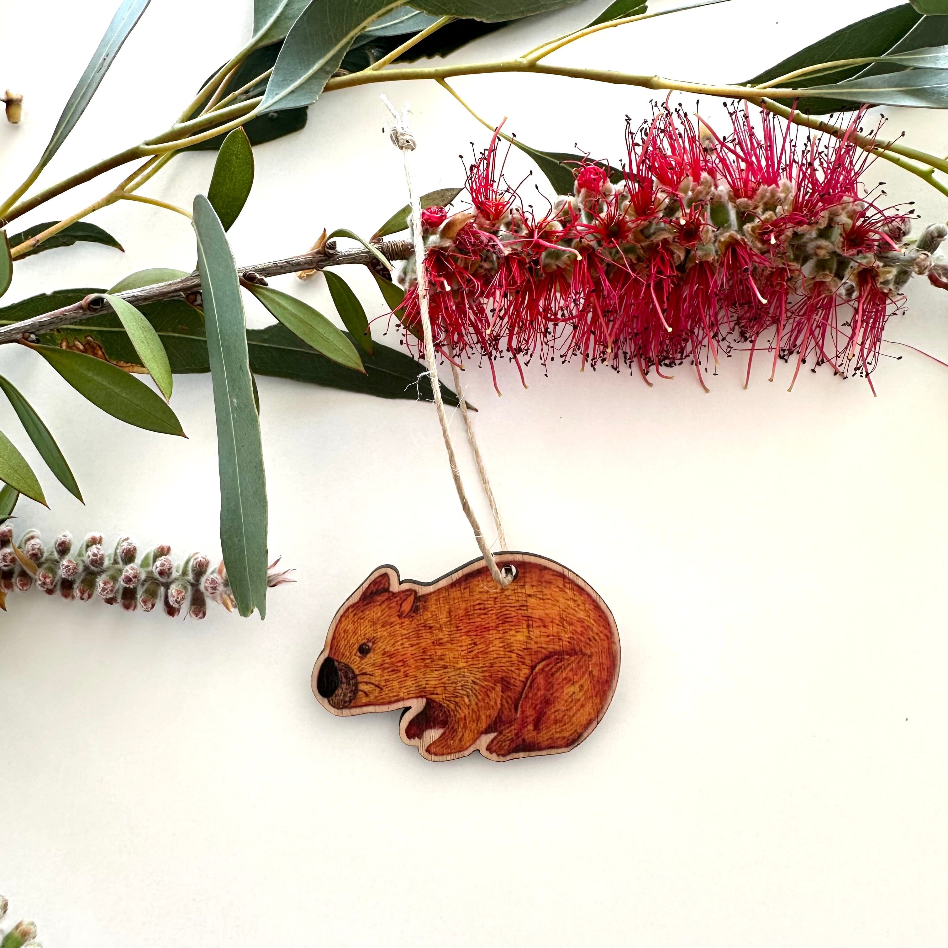 Christmas Decorations - Printed Tasmanian Oak homewares The Spotted Quoll Wombat 