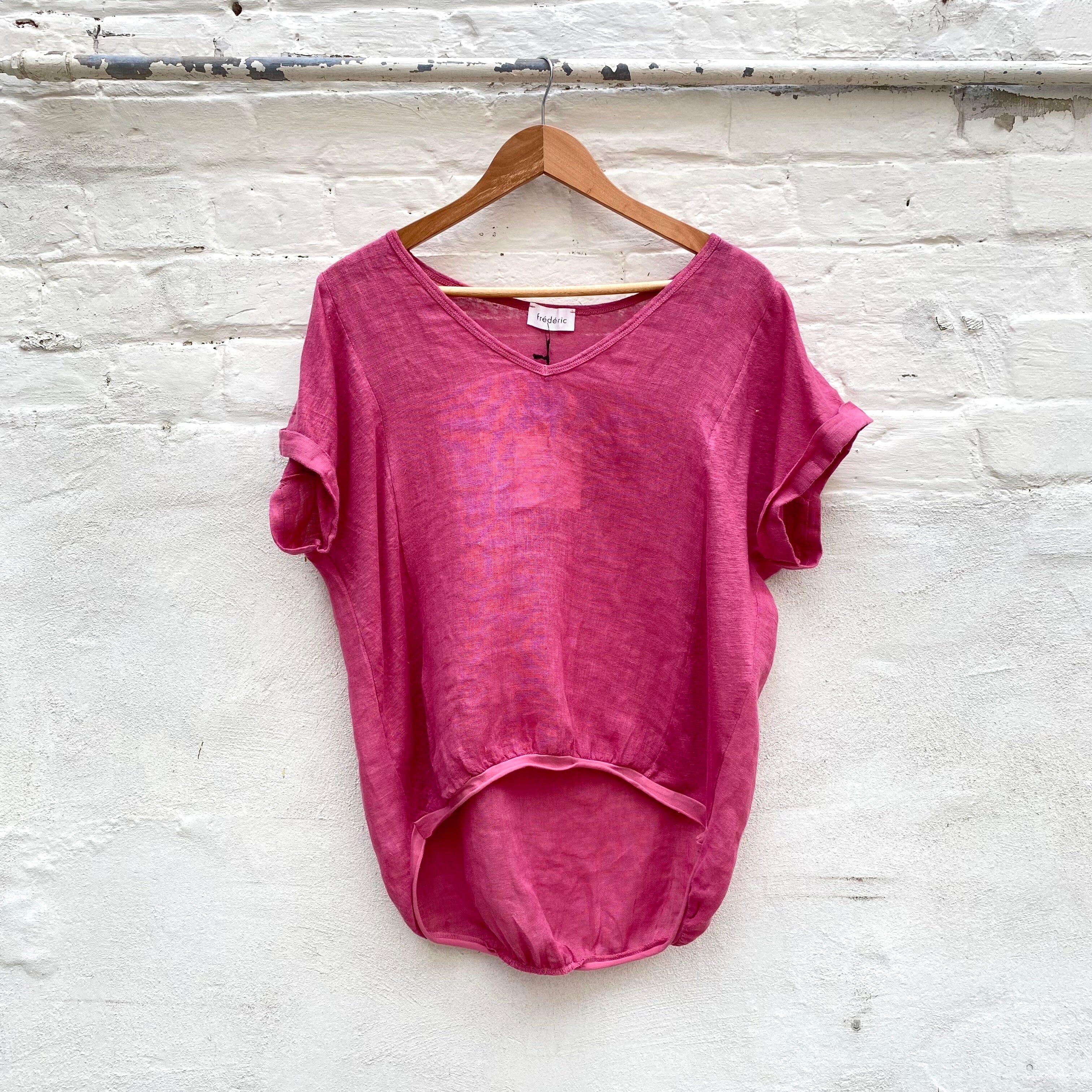 Frederic Plain Italian Linen Tee Shirt Shirts & Tops Etika Raspberry 