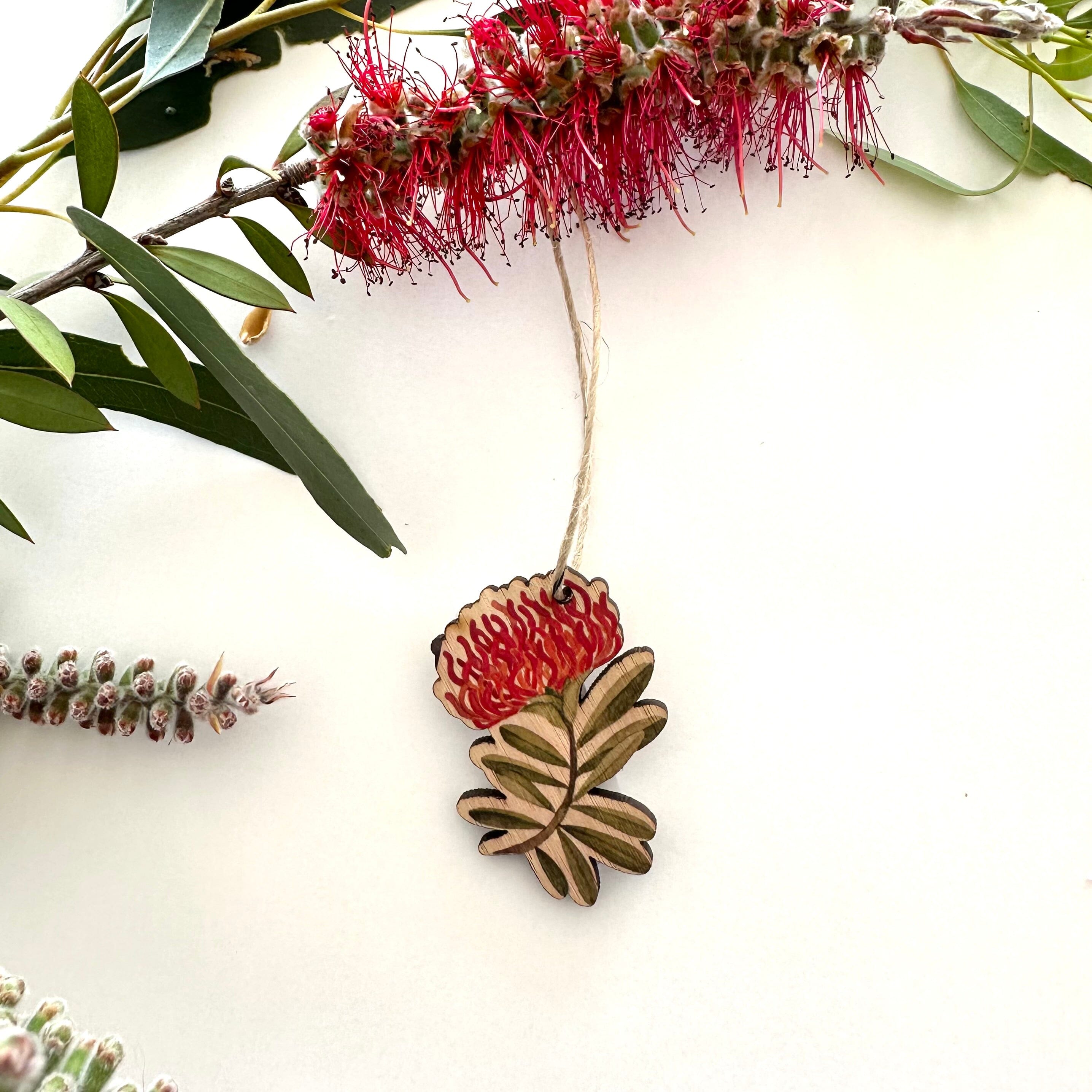 Christmas Decorations - Printed Tasmanian Oak homewares The Spotted Quoll Waratah 