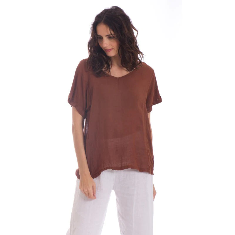 Plain Linen Tee - Grande Shirts & Tops Etika Brique 