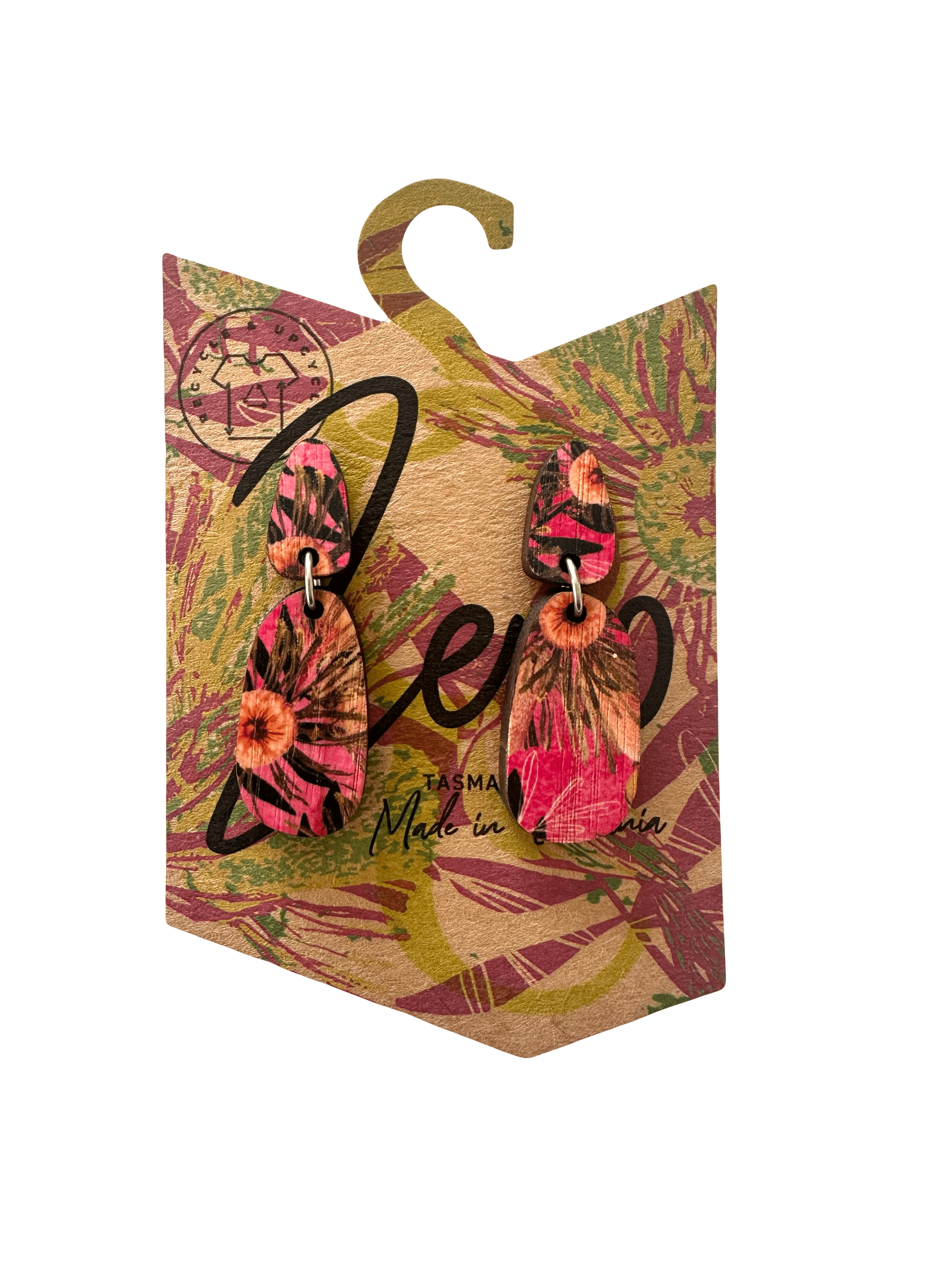 Small Earrings - Zero Waste Australian Timber Earrings The Spotted Quoll Solid Drop Pink Summer Bouquet 