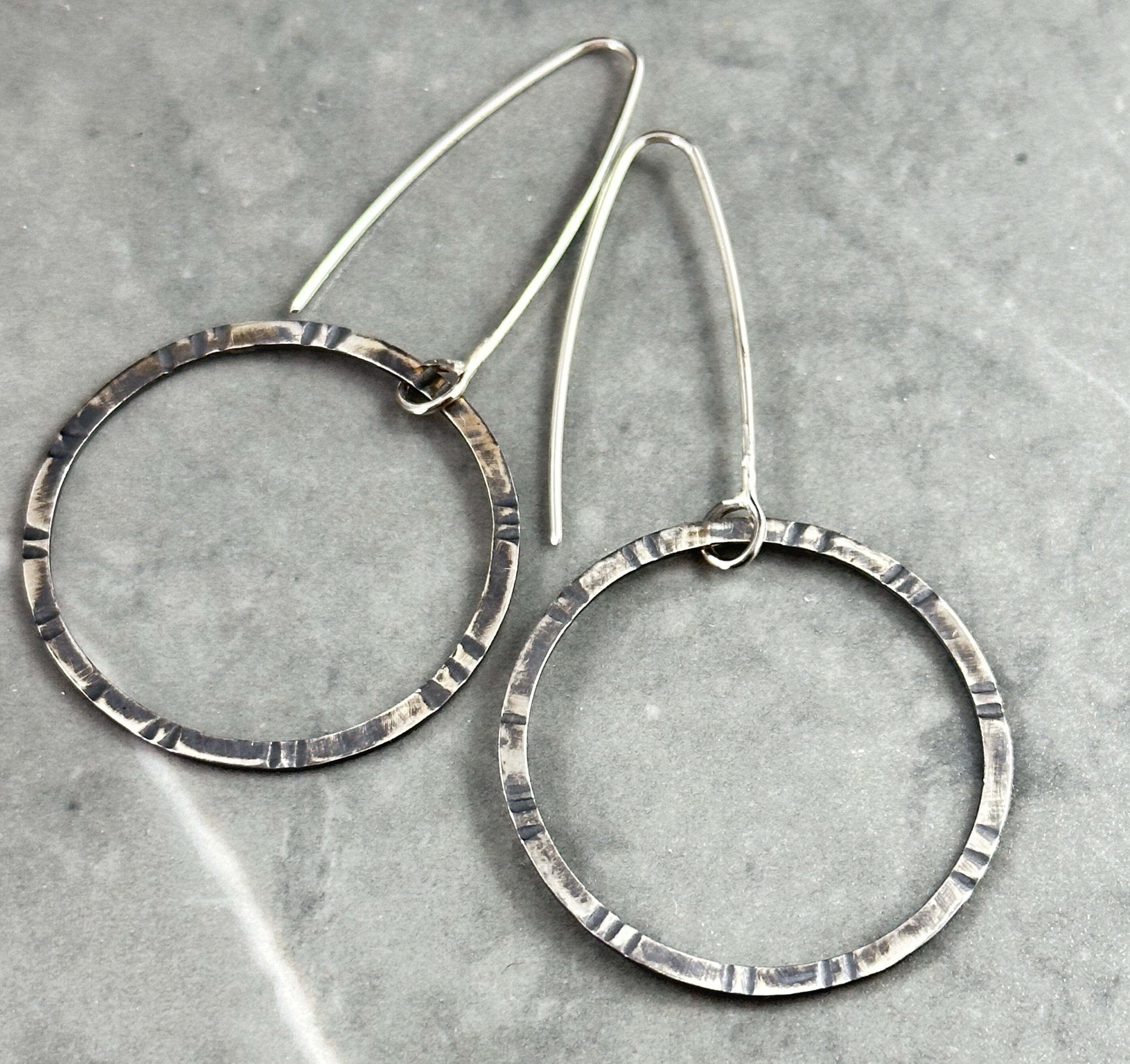 Oxidized Silver Earrings by Jillian Jak Earrings Jillian Jak Textured Circle (60mm) 