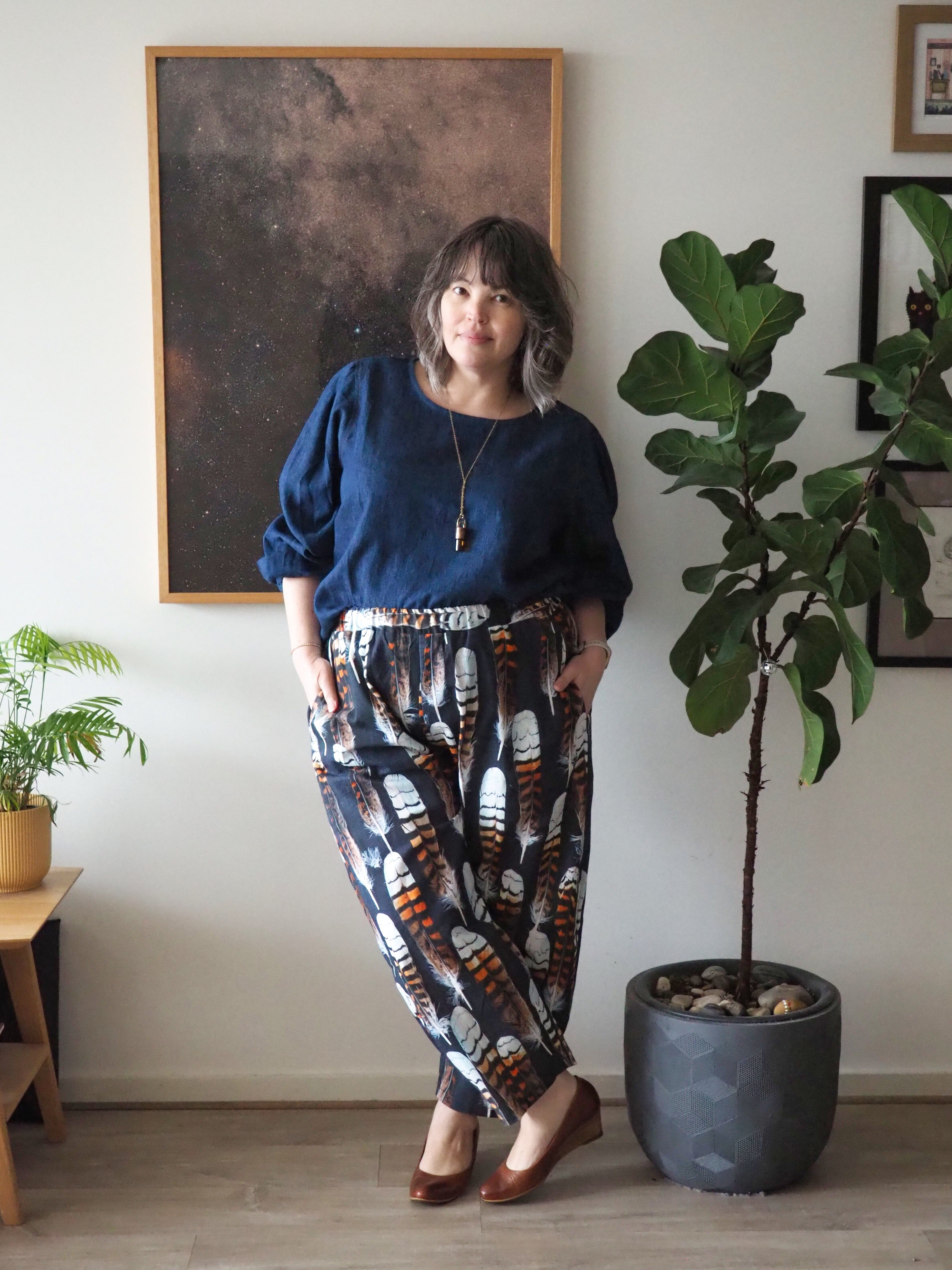 Boss Pant Linen/Hemp - Kookaburra Feather Pants The Spotted Quoll 