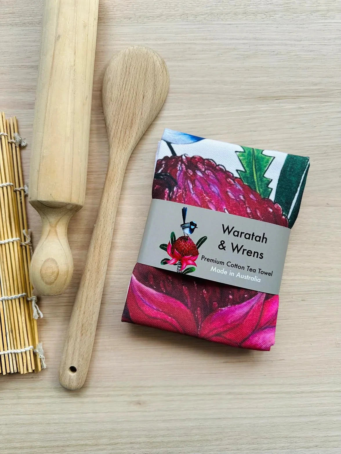 Tea Towels - PIGMENT Tea Towel Monica Reeve Waratah & Wrens - Cotton 