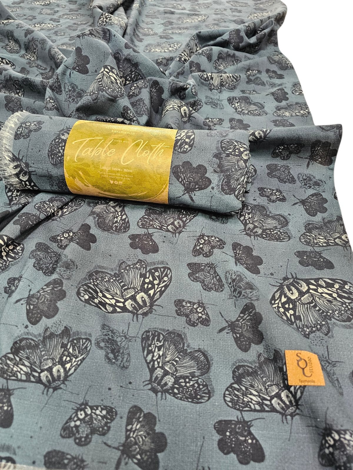 Organic Linen Table Cloth - Slate Tiger Moth table cloth The Spotted Quoll 