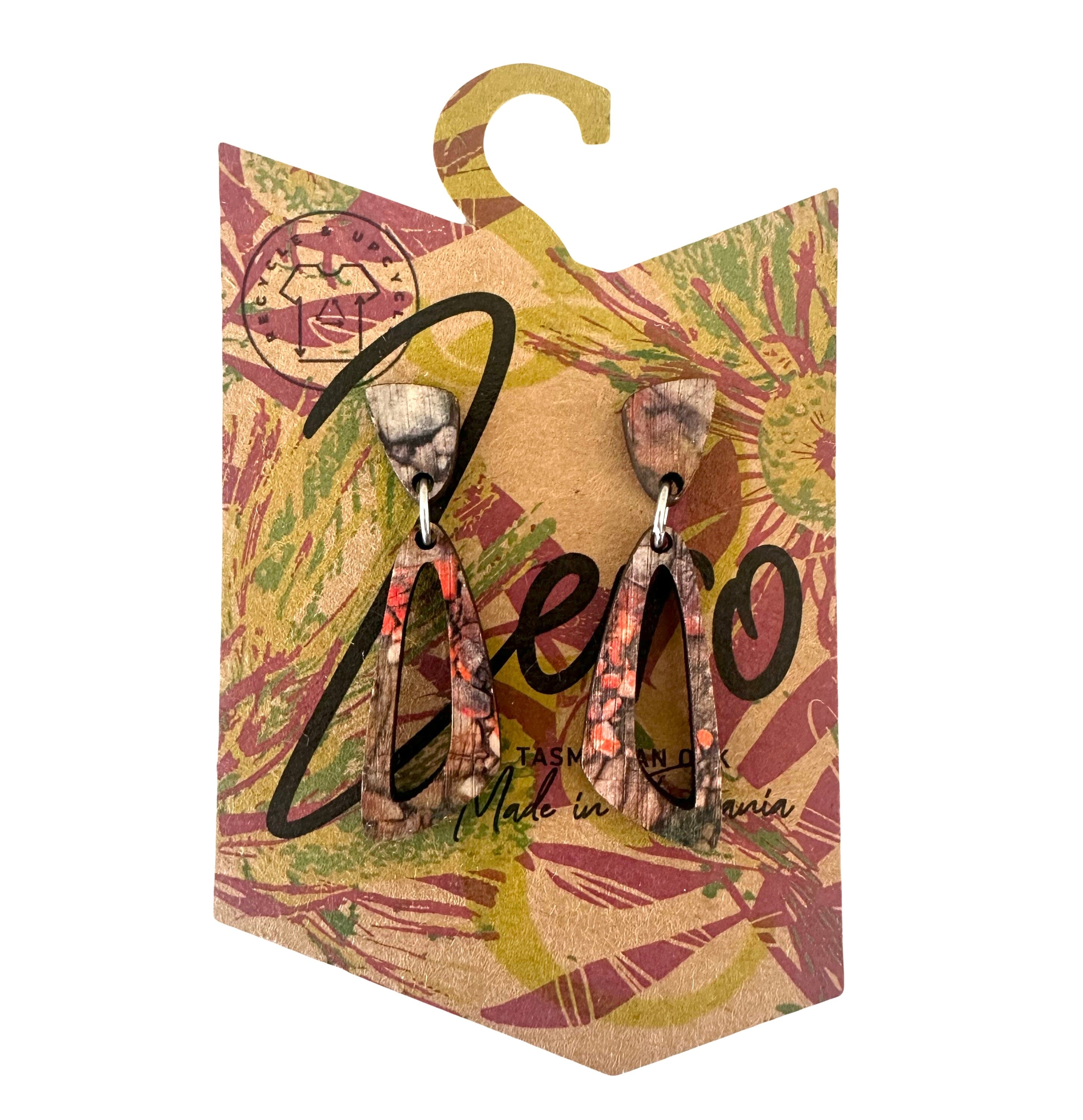 Medium Earrings - Zero Waste Australian Timber Earrings The Spotted Quoll Cats Eye Aerial Bay of Fires 