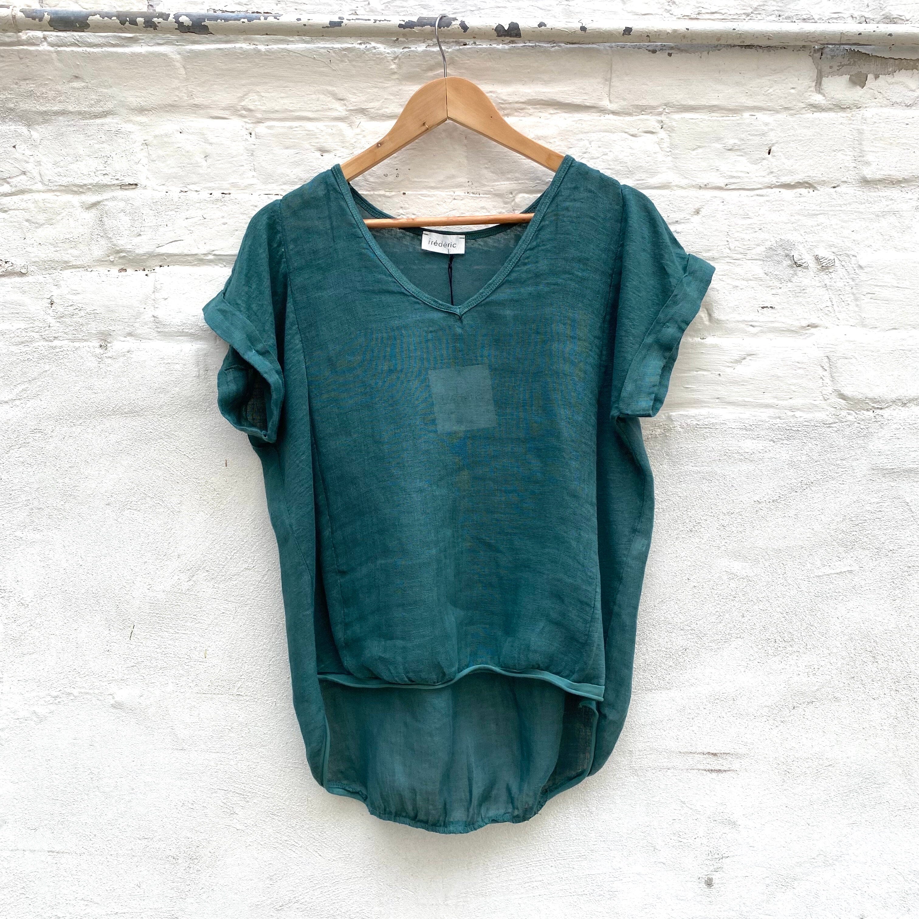 Frederic Plain Italian Linen Tee Shirt Shirts & Tops Etika Teal 