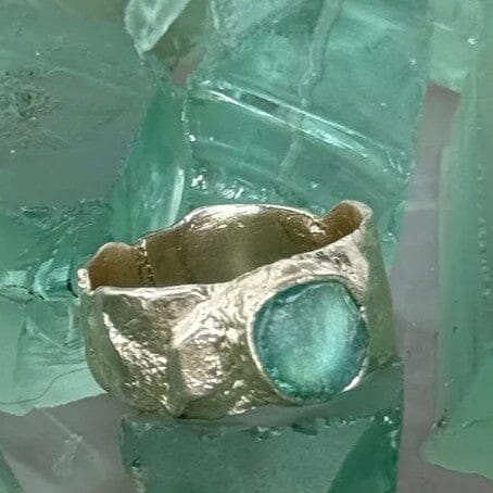 Seaglass Ocean and Moon Ring - Lisa Carney Jewelry Lisa Carney Designs Silver Single - N 