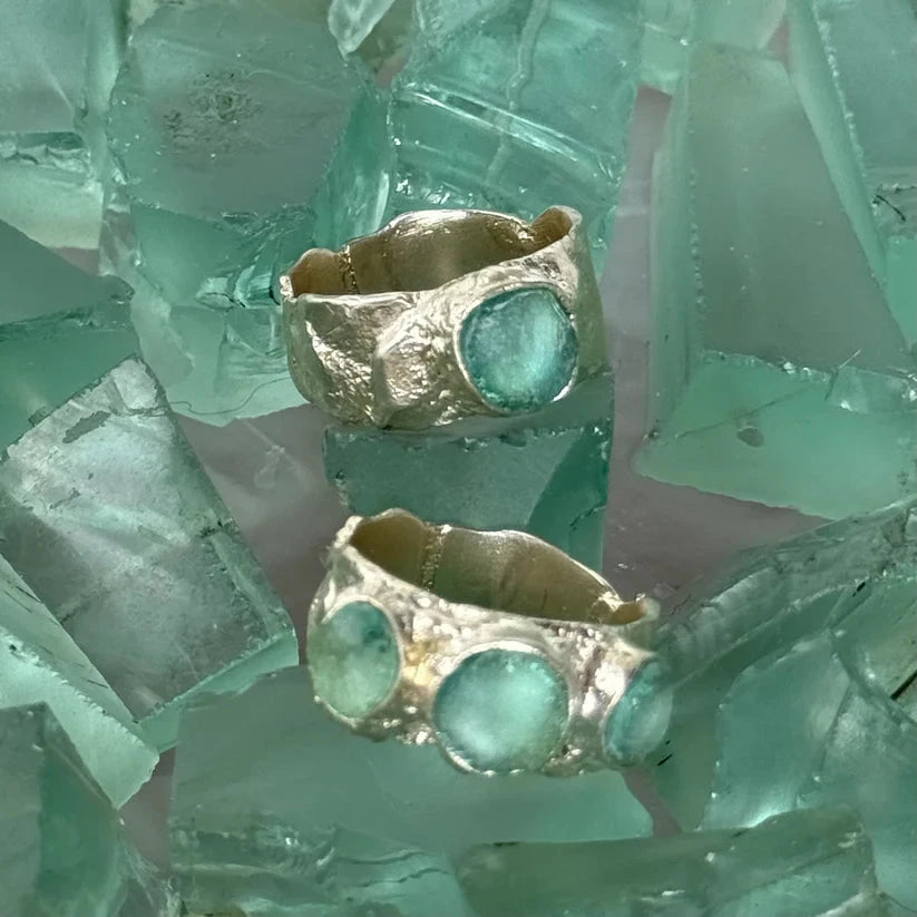 Seaglass Ocean and Moon Ring - Lisa Carney Jewelry Lisa Carney Designs 