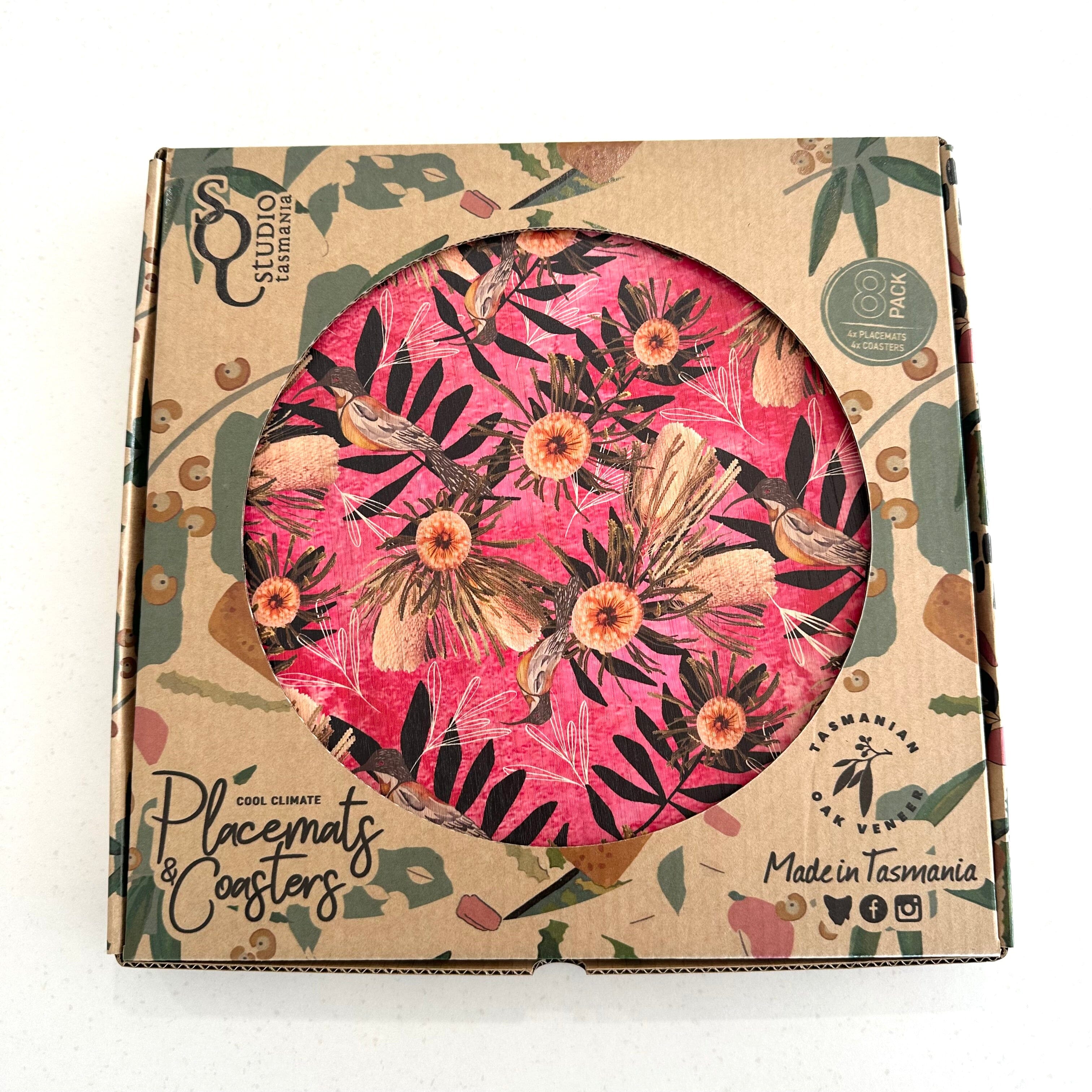 Placemat and Coaster Sets - Bosa Art Co table ware The Spotted Quoll Pink Summer Bouquet 
