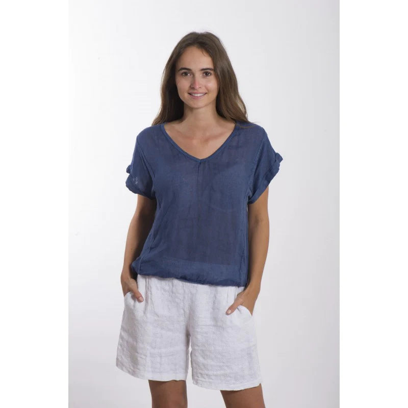 Frederic Plain Italian Linen Tee Shirt Shirts & Tops Etika Blue Denim 