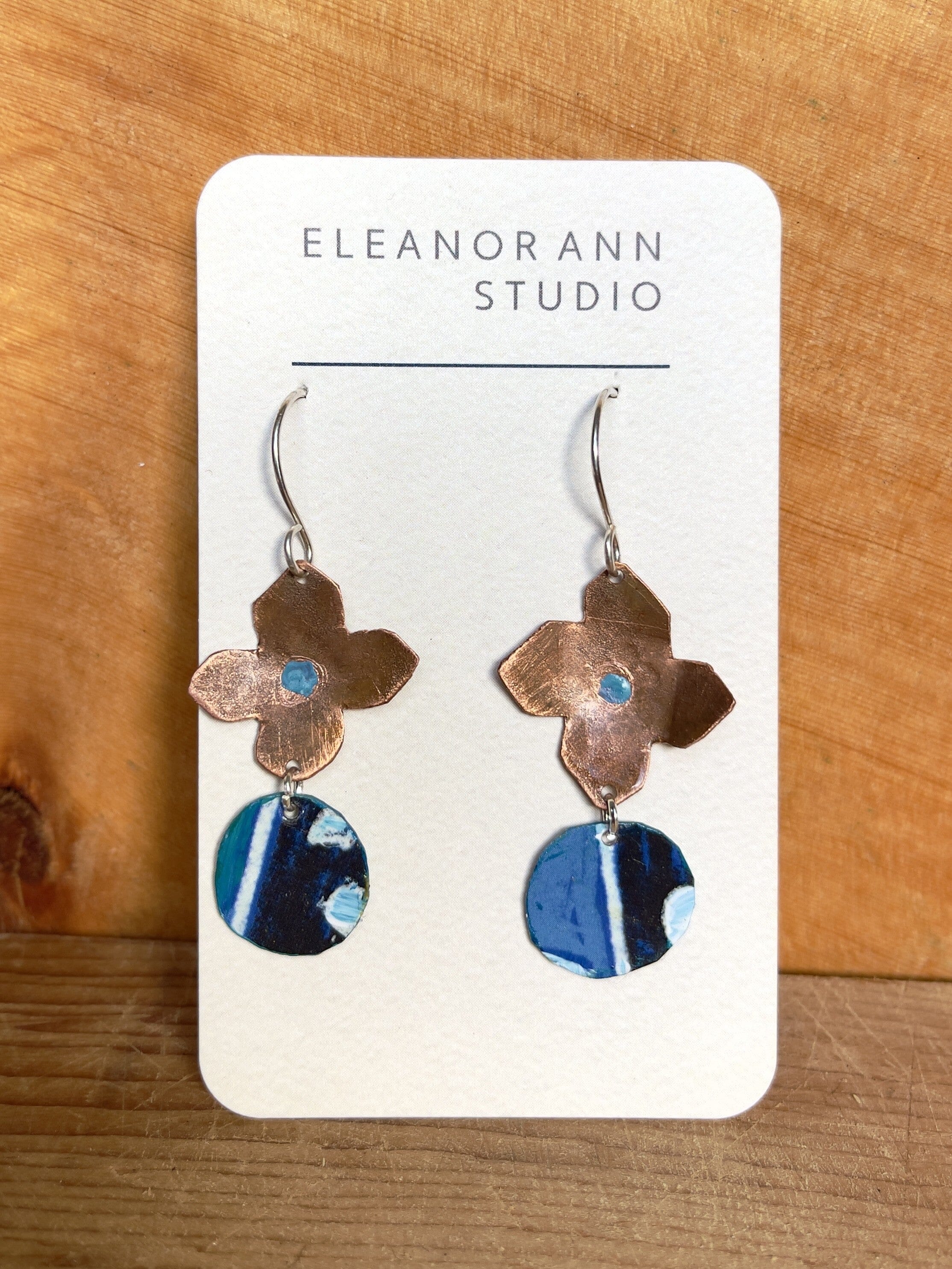 Reclaimed Copper and Hand-painted Earrings - Eleanor Ann Earrings Eleanor Ann Bluebell 