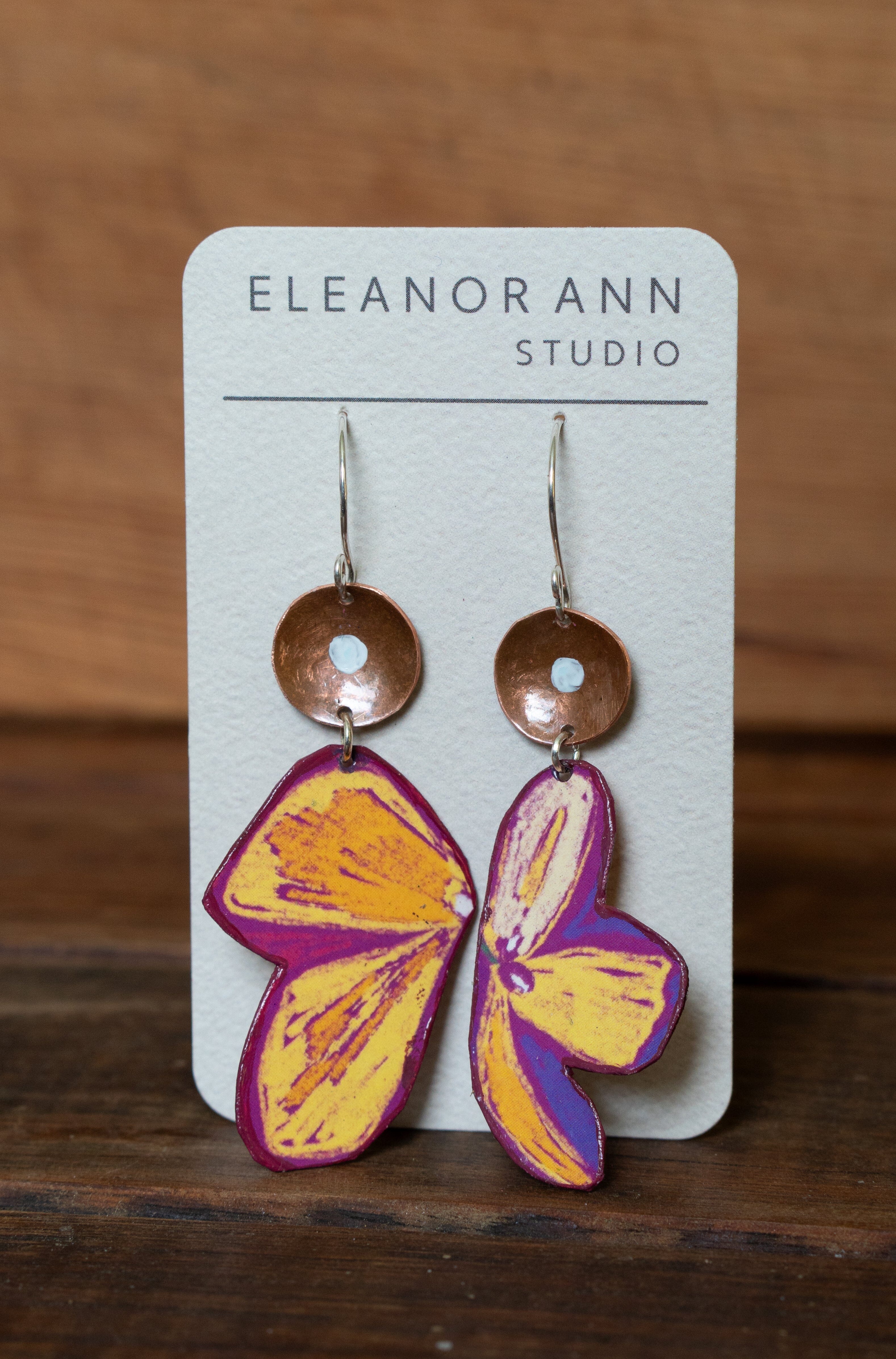 Reclaimed Copper and Hand-painted Earrings - Eleanor Ann Earrings Eleanor Ann Butterfly 