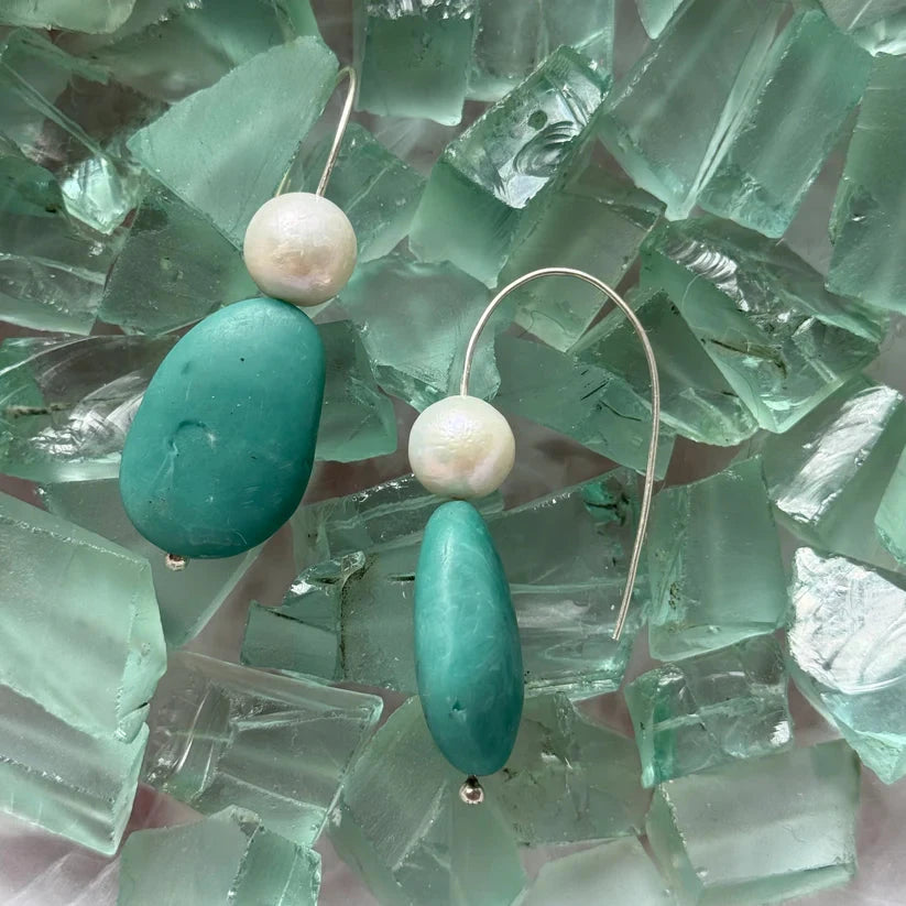 Lisa Carney - Pebble & Pearl Earrings Jewellery Lisa Carney Designs Blue & Pearl 