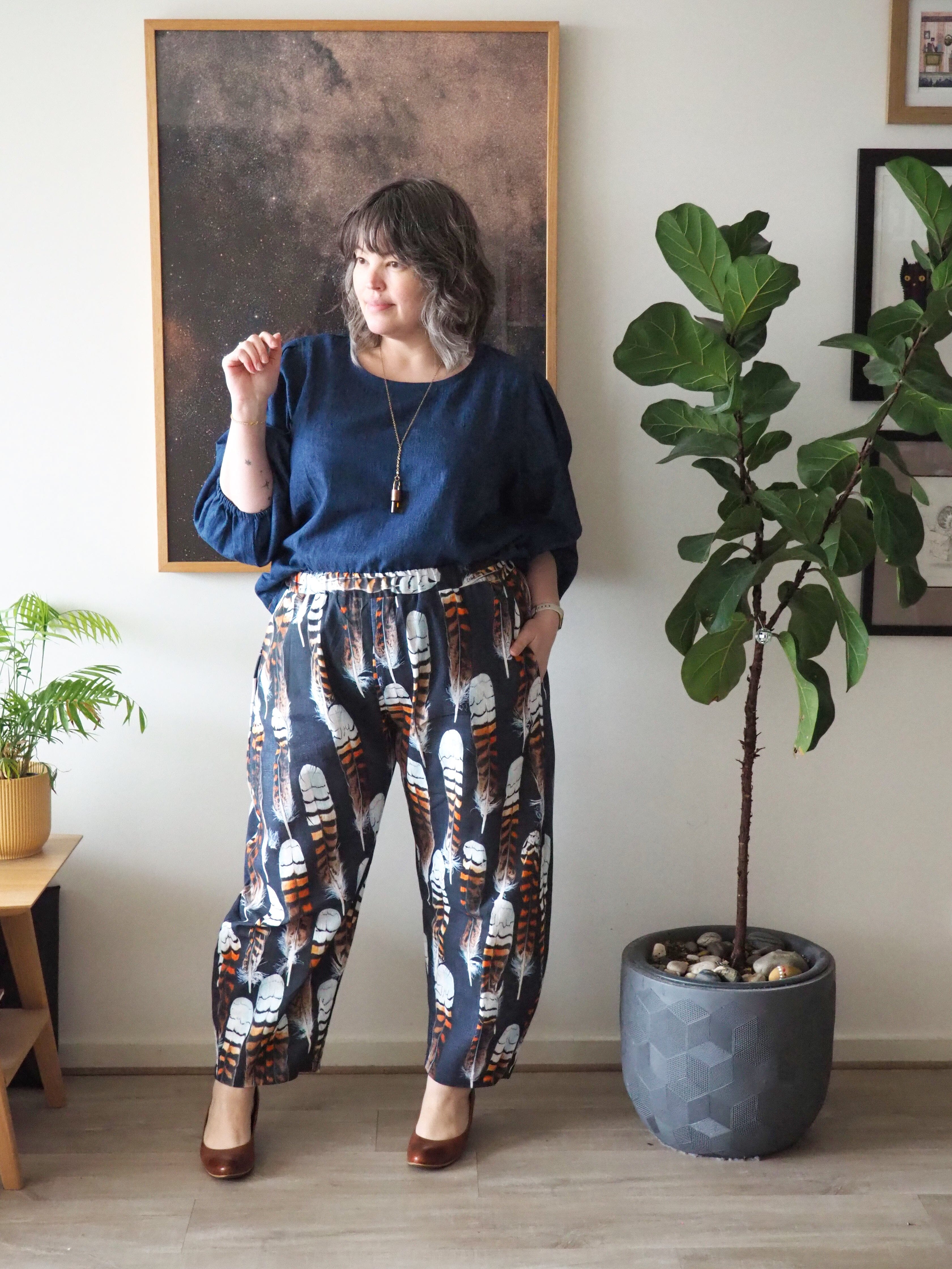 Boss Pant Linen/Hemp - Kookaburra Feather Pants The Spotted Quoll 