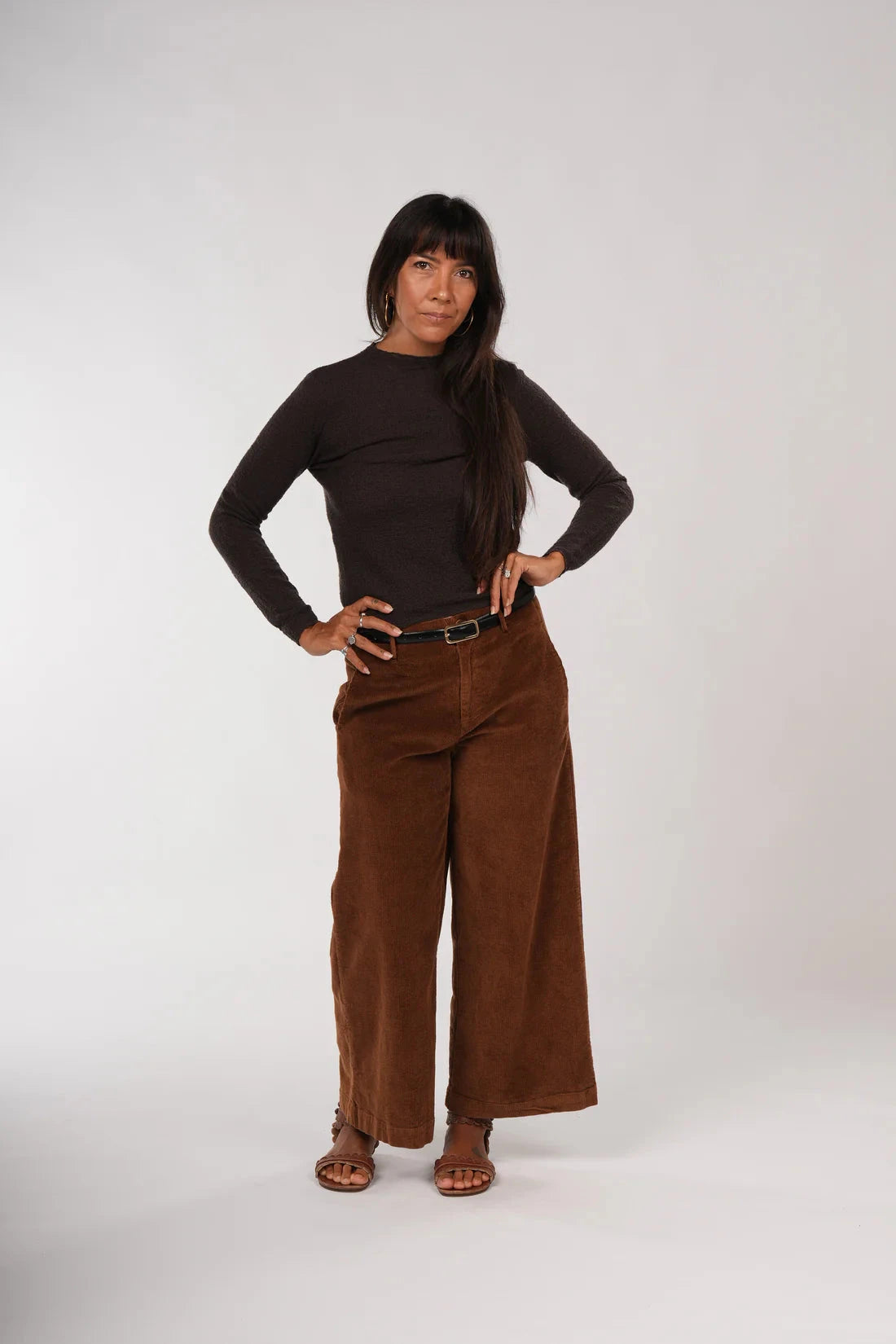 Montaigne Rene Corduroy Cotton Wide Leg Pants Pants Etika Tobacco S 